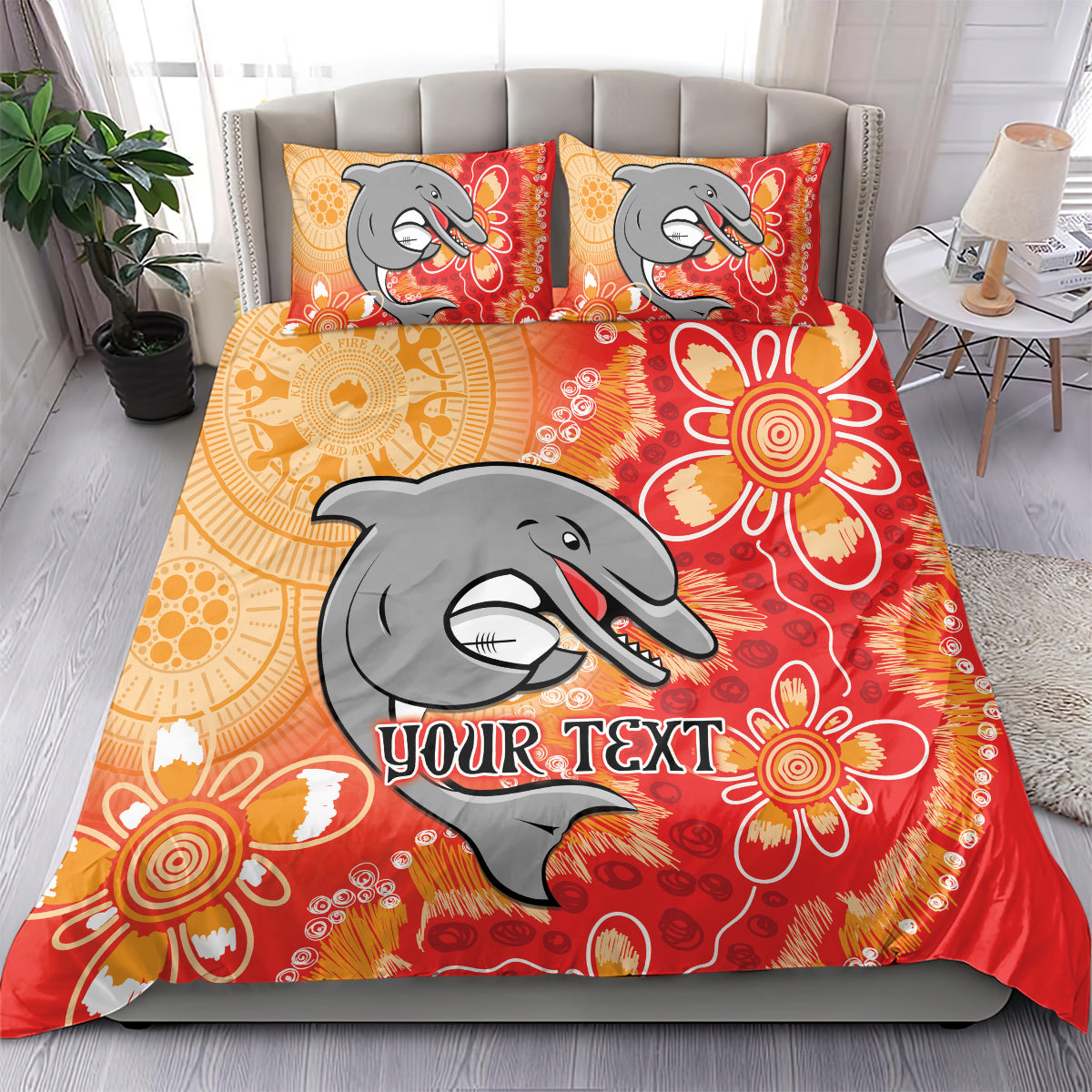 Personalised Dolphins NAIDOC Week 2024 Bedding Set Aboriginal Fire Burning Sparks - Vibe Hoodie Shop