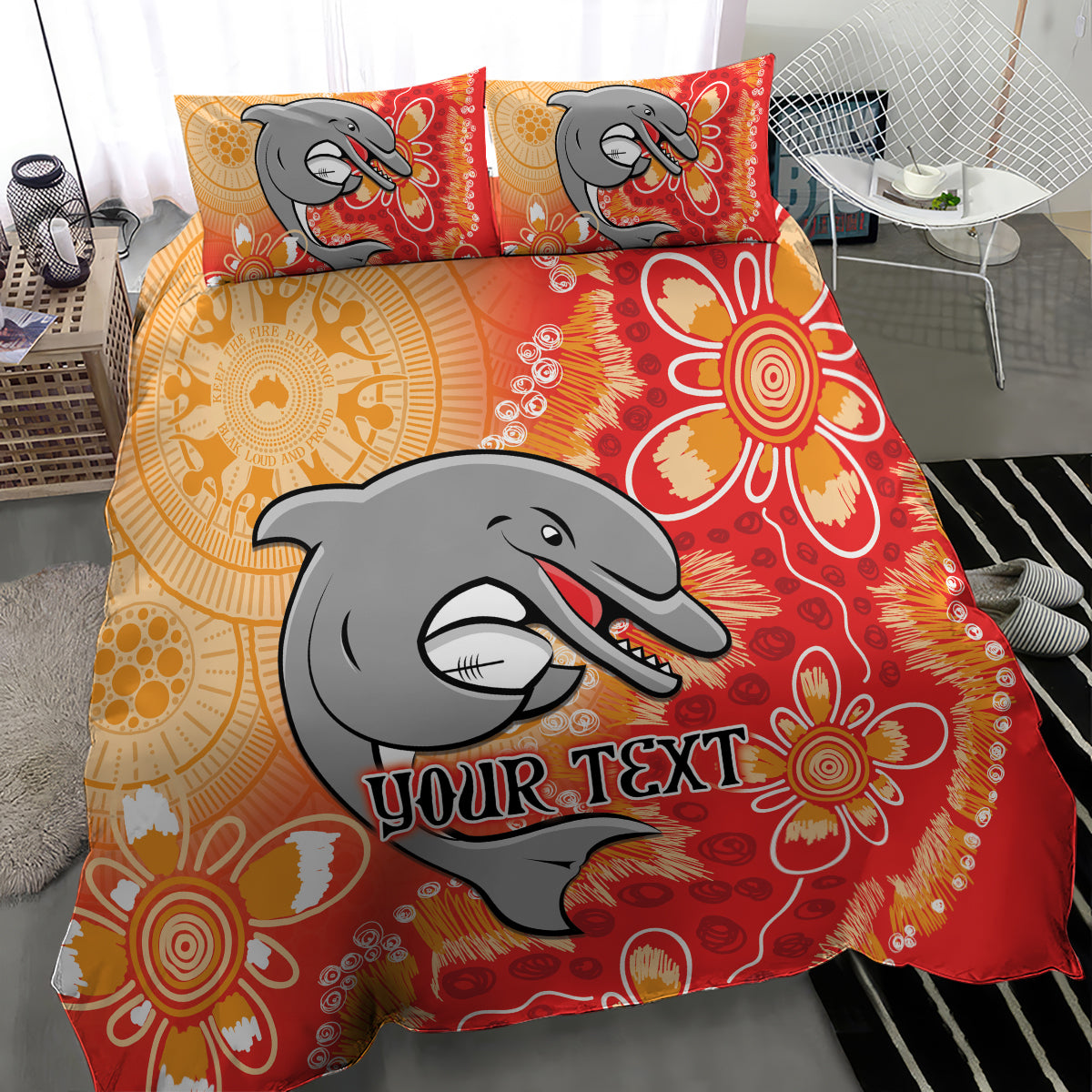 Personalised Dolphins NAIDOC Week 2024 Bedding Set Aboriginal Fire Burning Sparks - Vibe Hoodie Shop