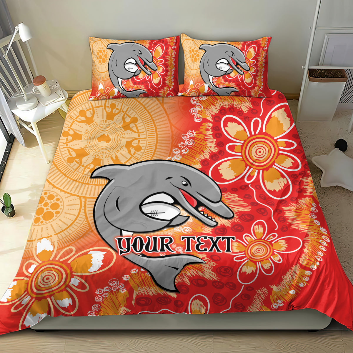 Personalised Dolphins NAIDOC Week 2024 Bedding Set Aboriginal Fire Burning Sparks - Vibe Hoodie Shop