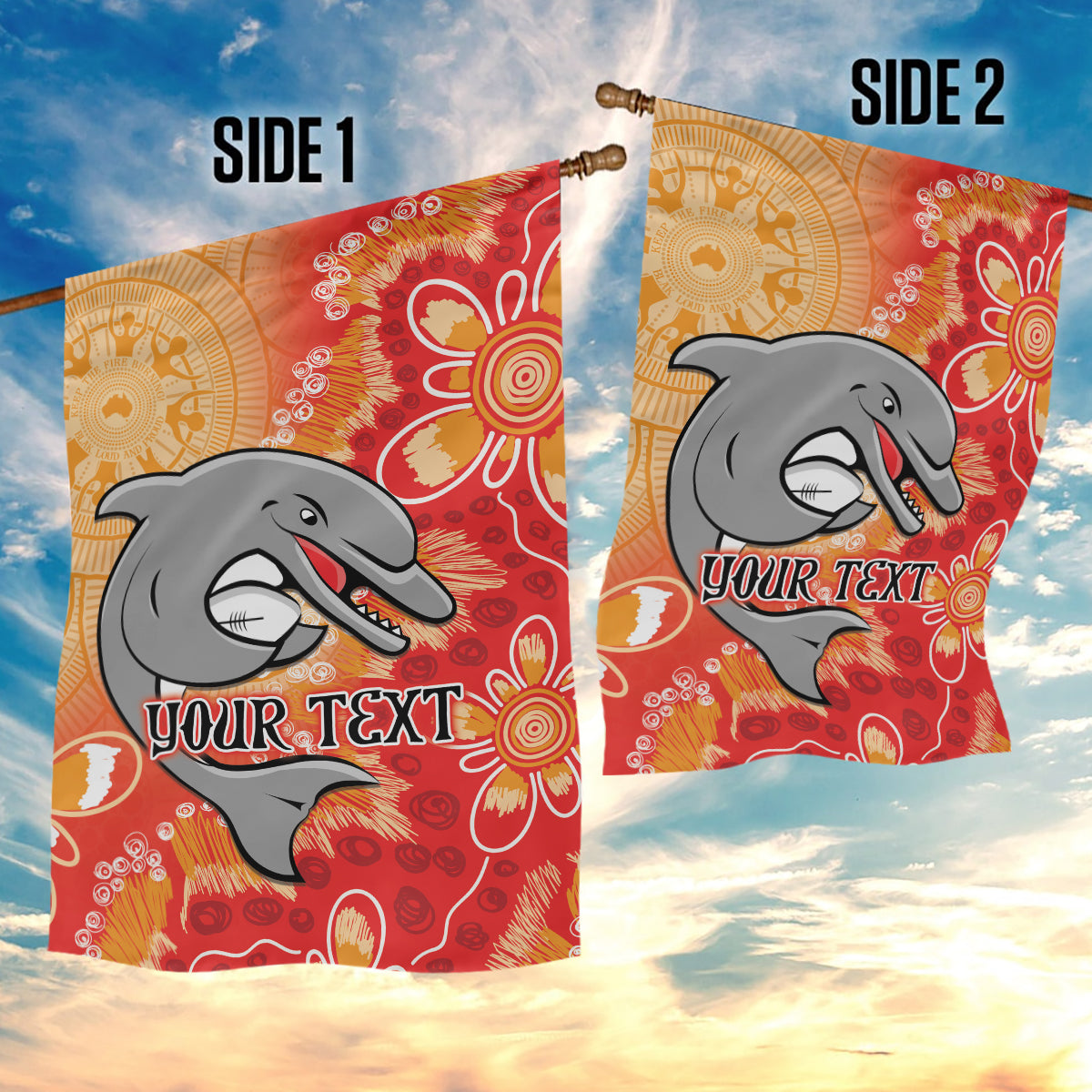 Personalised Dolphins NAIDOC Week 2024 Garden Flag Aboriginal Fire Burning Sparks - Vibe Hoodie Shop