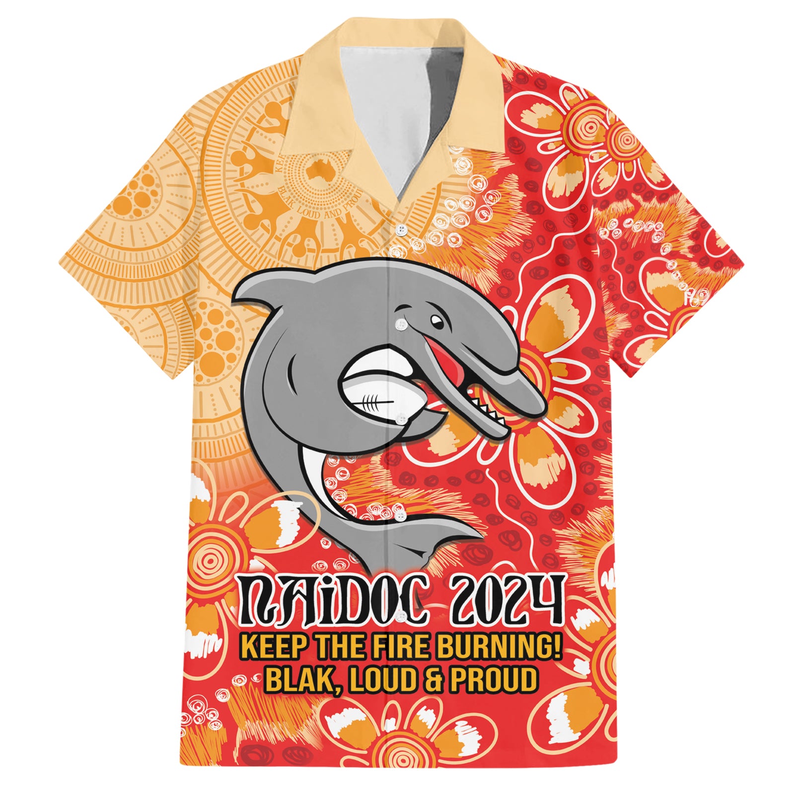 Personalised Dolphins NAIDOC Week 2024 Hawaiian Shirt Aboriginal Fire Burning Sparks - Vibe Hoodie Shop