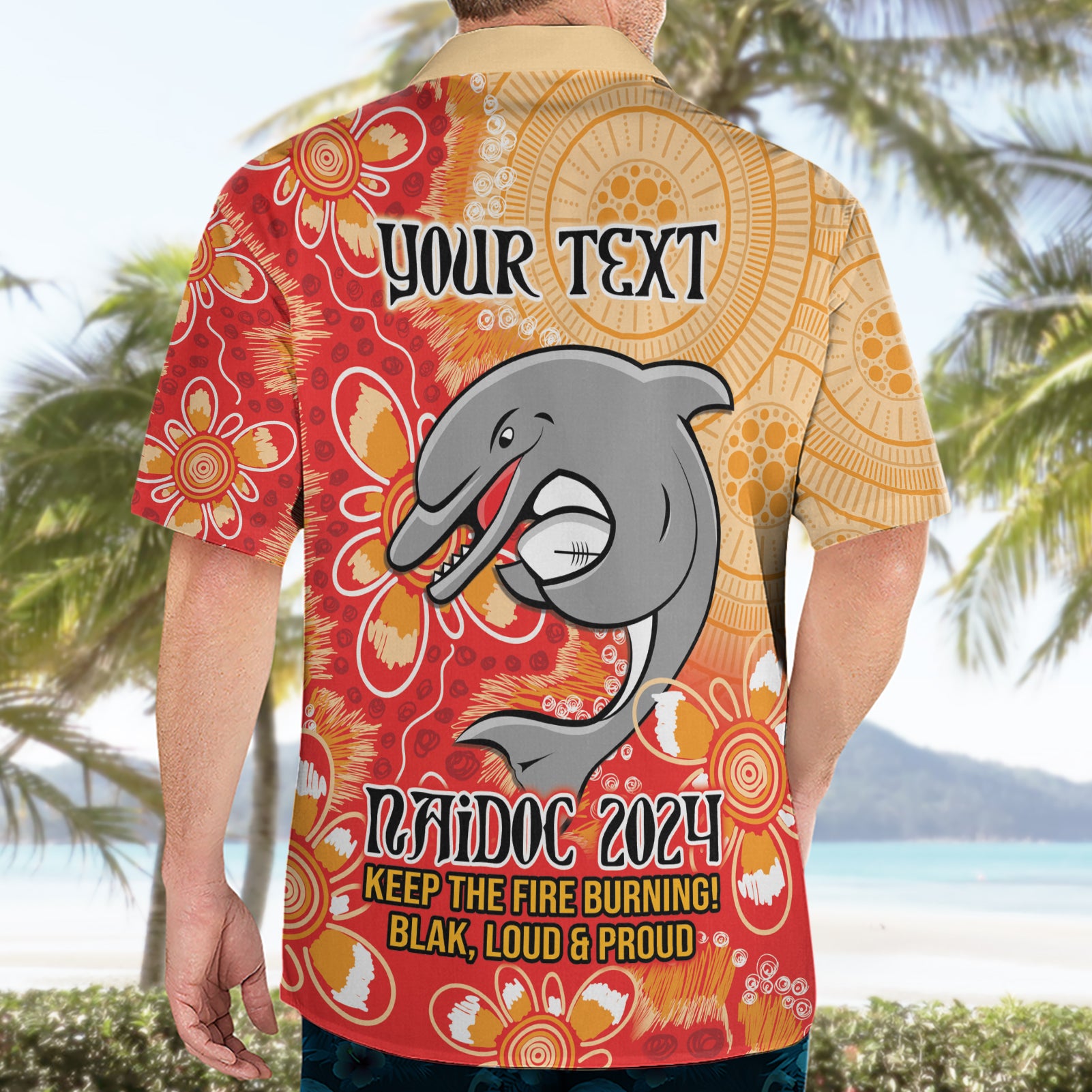 Personalised Dolphins NAIDOC Week 2024 Hawaiian Shirt Aboriginal Fire Burning Sparks - Vibe Hoodie Shop