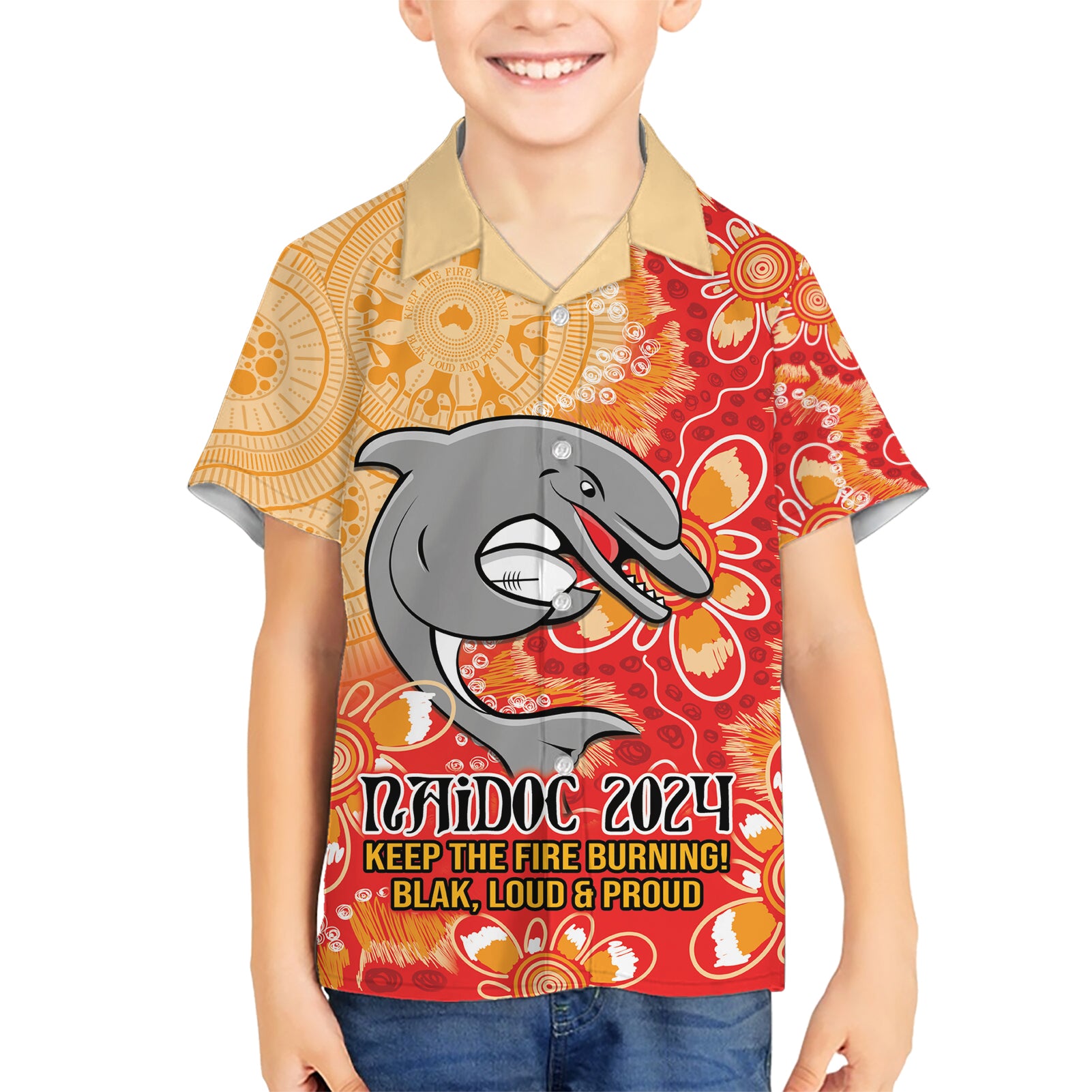 Personalised Dolphins NAIDOC Week 2024 Hawaiian Shirt Aboriginal Fire Burning Sparks - Vibe Hoodie Shop