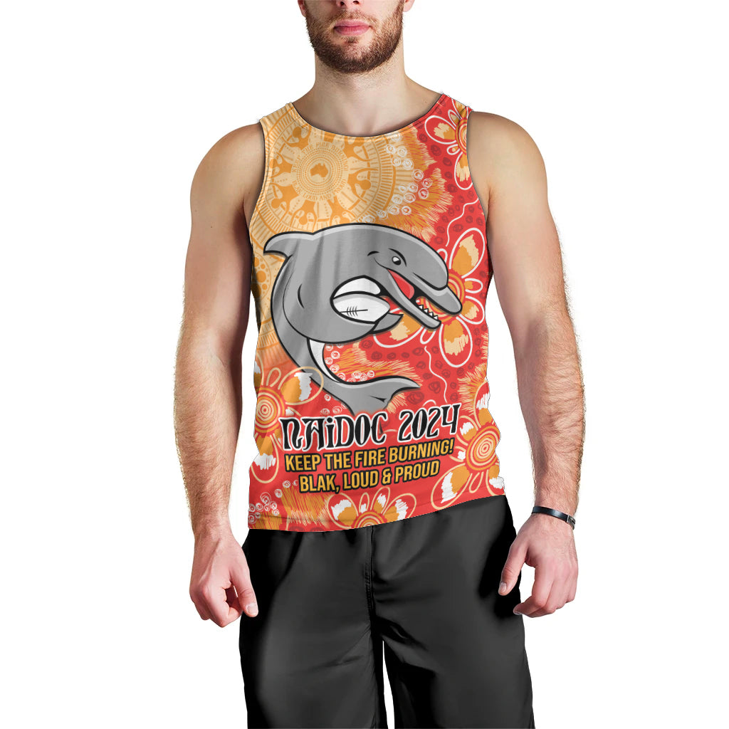 Personalised Dolphins NAIDOC Week 2024 Men Tank Top Aboriginal Fire Burning Sparks - Vibe Hoodie Shop