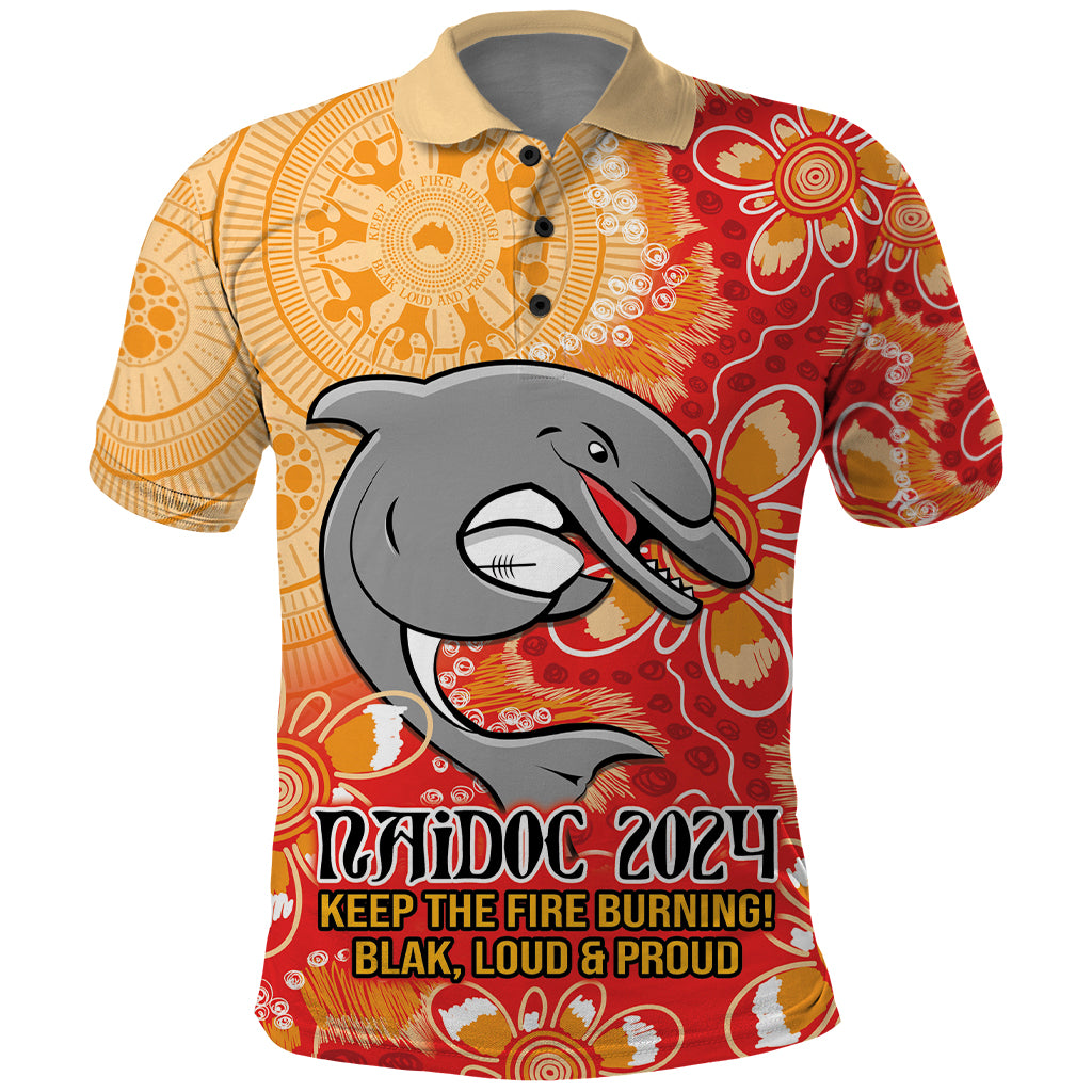 Personalised Dolphins NAIDOC Week 2024 Polo Shirt Aboriginal Fire Burning Sparks LT9 - Vibe Hoodie Shop
