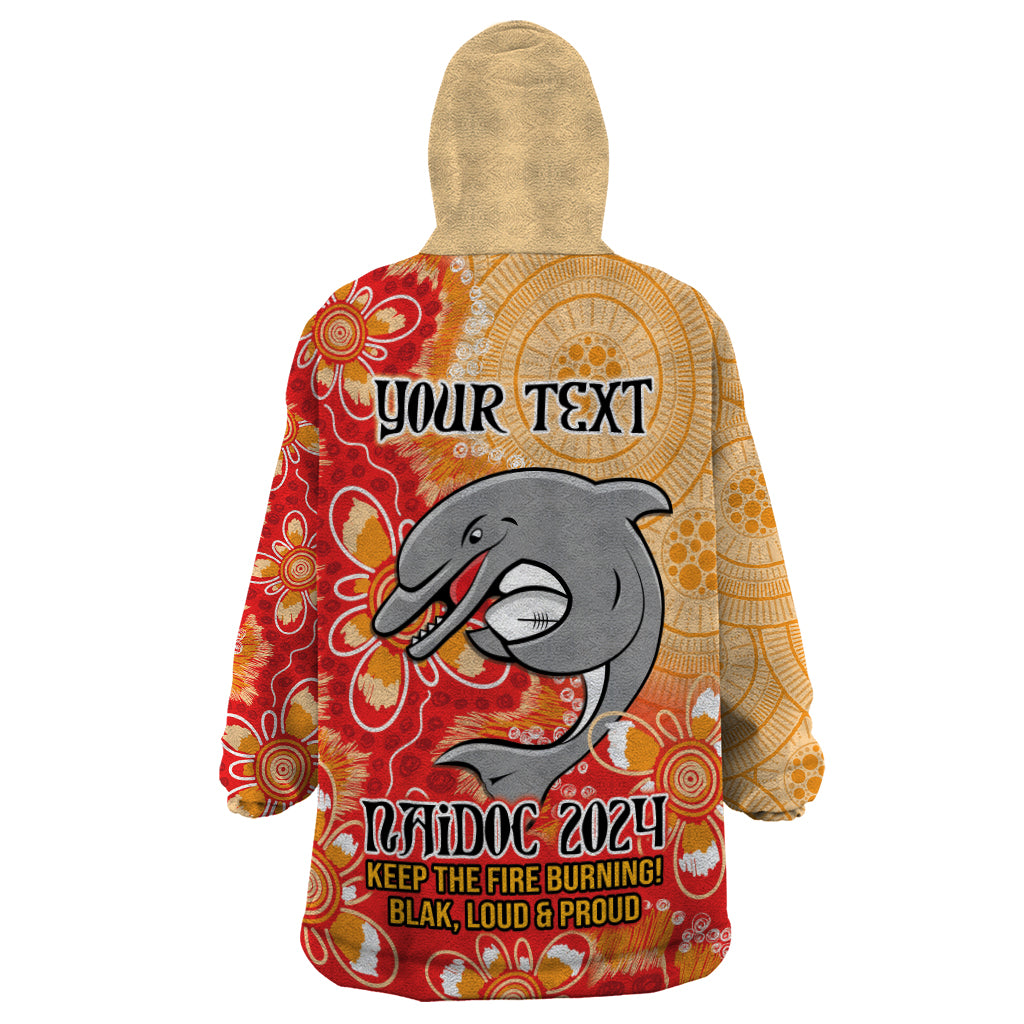 Personalised Dolphins NAIDOC Week 2024 Wearable Blanket Hoodie Aboriginal Fire Burning Sparks - Vibe Hoodie Shop