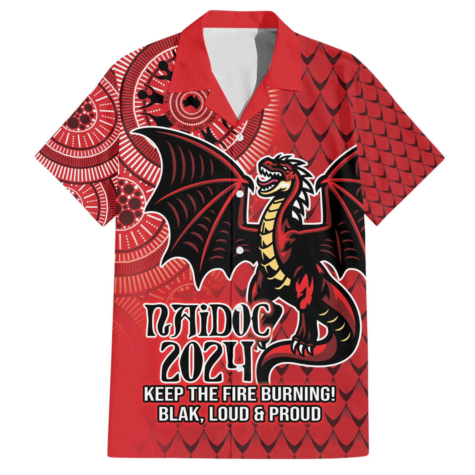 Personalised Dragons NAIDOC Week 2024 Hawaiian Shirt Aboriginal Fire Burning Sparks - Vibe Hoodie Shop