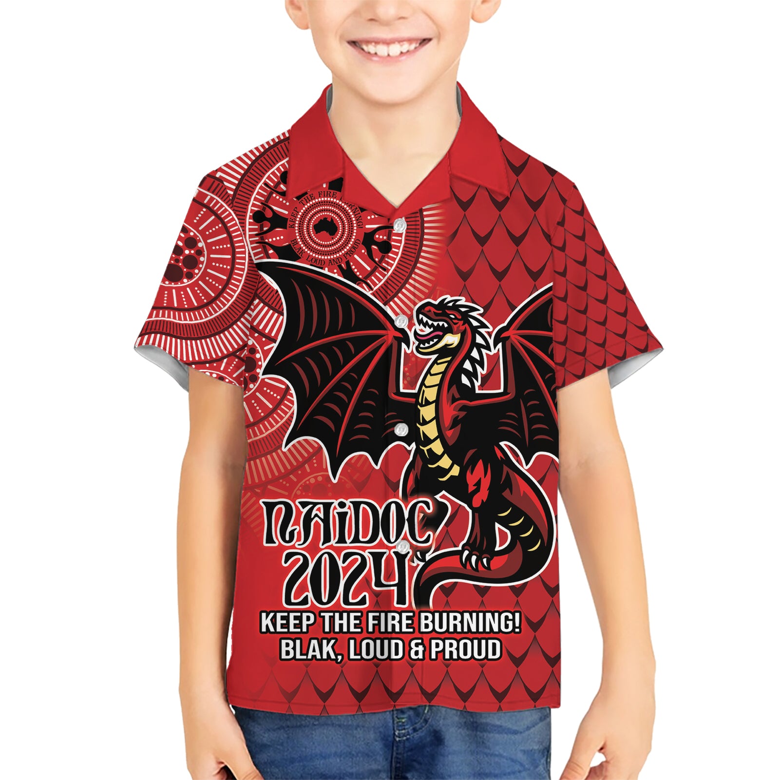 Personalised Dragons NAIDOC Week 2024 Hawaiian Shirt Aboriginal Fire Burning Sparks - Vibe Hoodie Shop