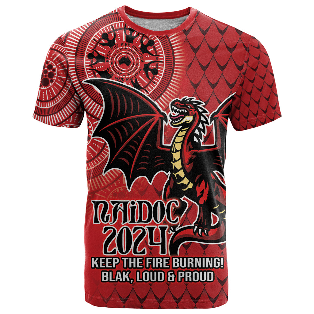 Personalised Dragons NAIDOC Week 2024 T Shirt Aboriginal Fire Burning Sparks LT9 - Vibe Hoodie Shop