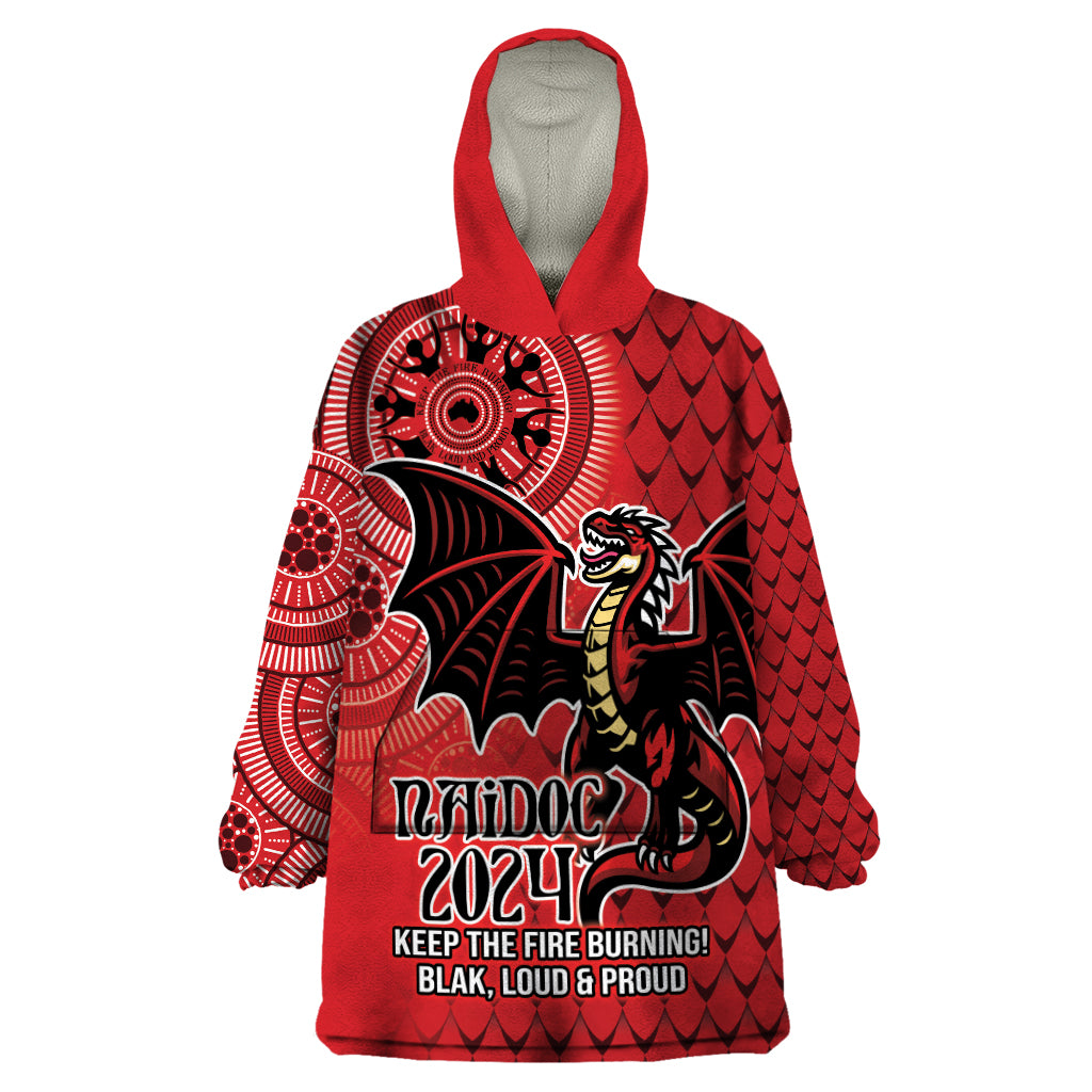 Personalised Dragons NAIDOC Week 2024 Wearable Blanket Hoodie Aboriginal Fire Burning Sparks - Vibe Hoodie Shop