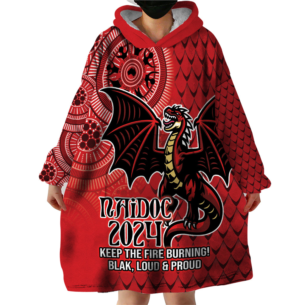 Personalised Dragons NAIDOC Week 2024 Wearable Blanket Hoodie Aboriginal Fire Burning Sparks - Vibe Hoodie Shop