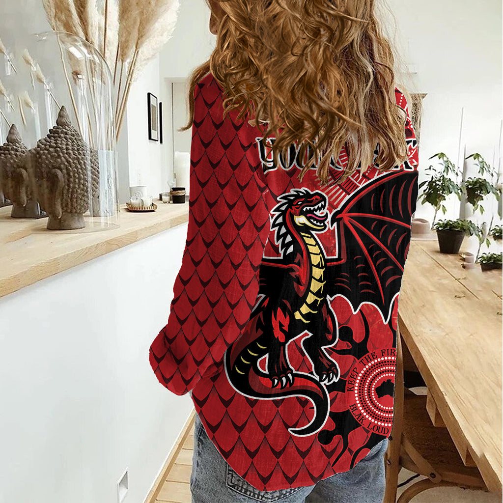 Personalised Dragons NAIDOC Week 2024 Women Casual Shirt Aboriginal Fire Burning Sparks - Vibe Hoodie Shop