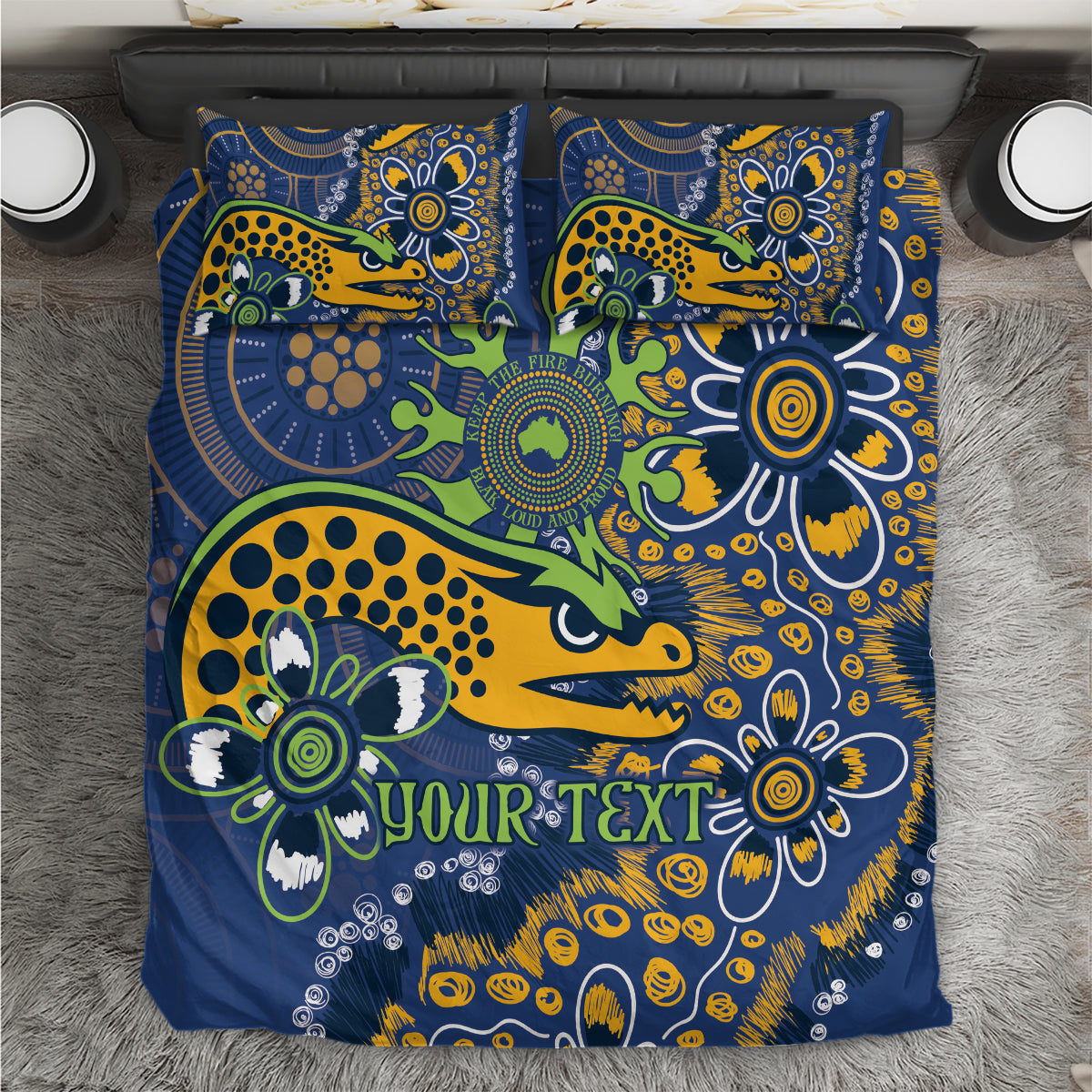 Personalised Eels NAIDOC Week 2024 Bedding Set Aboriginal Fire Burning Sparks - Vibe Hoodie Shop