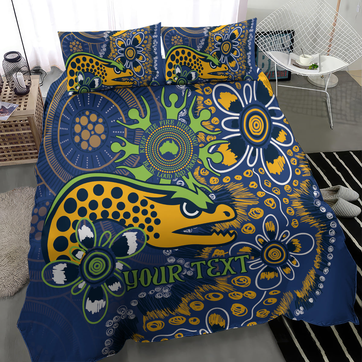 Personalised Eels NAIDOC Week 2024 Bedding Set Aboriginal Fire Burning Sparks - Vibe Hoodie Shop