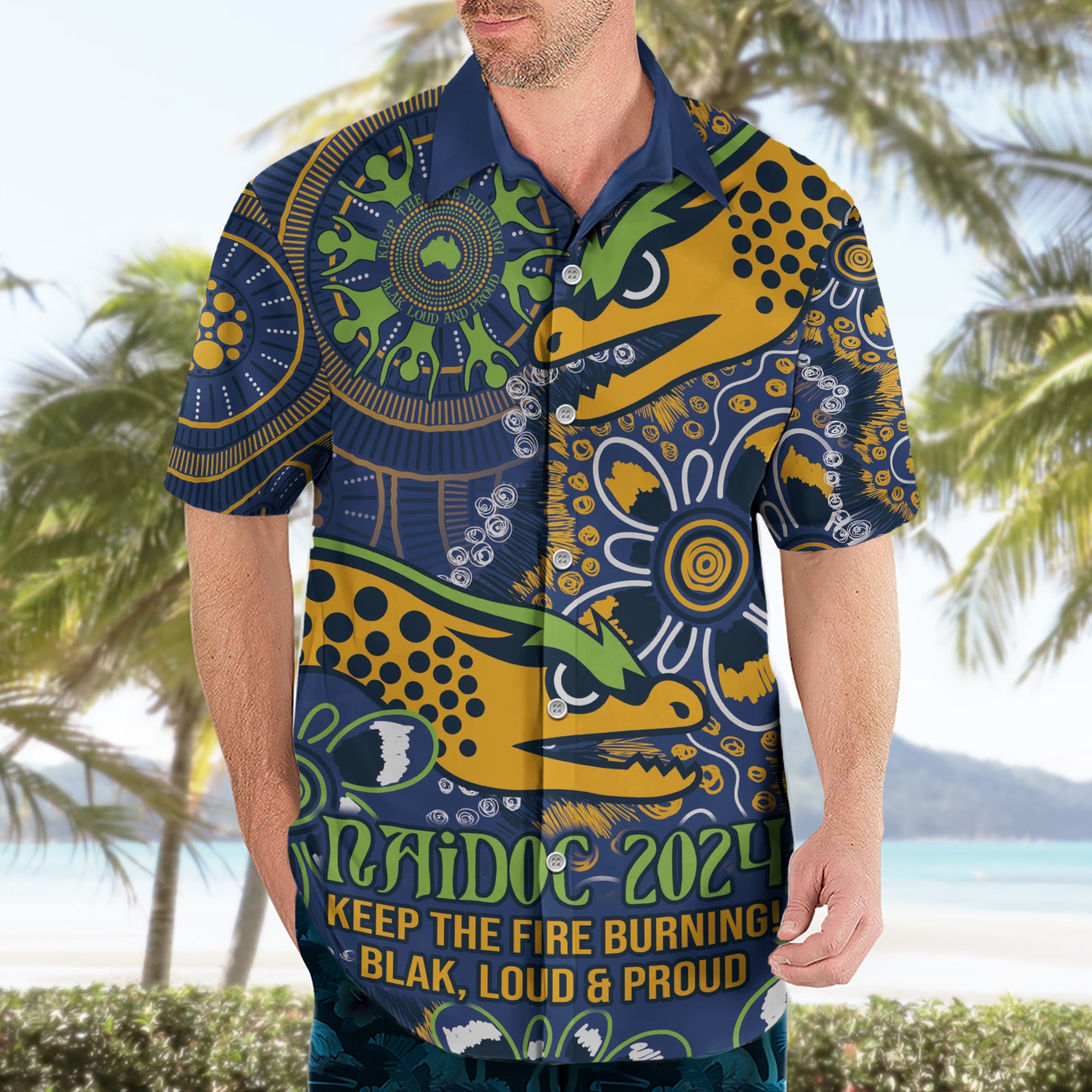 Personalised Eels NAIDOC Week 2024 Hawaiian Shirt Aboriginal Fire Burning Sparks - Vibe Hoodie Shop