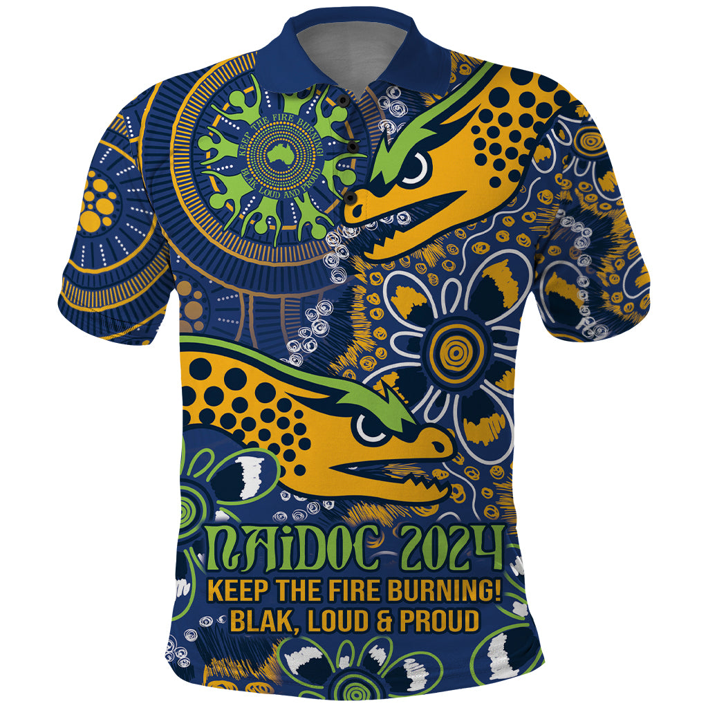 Personalised Eels NAIDOC Week 2024 Polo Shirt Aboriginal Fire Burning Sparks LT9 - Vibe Hoodie Shop