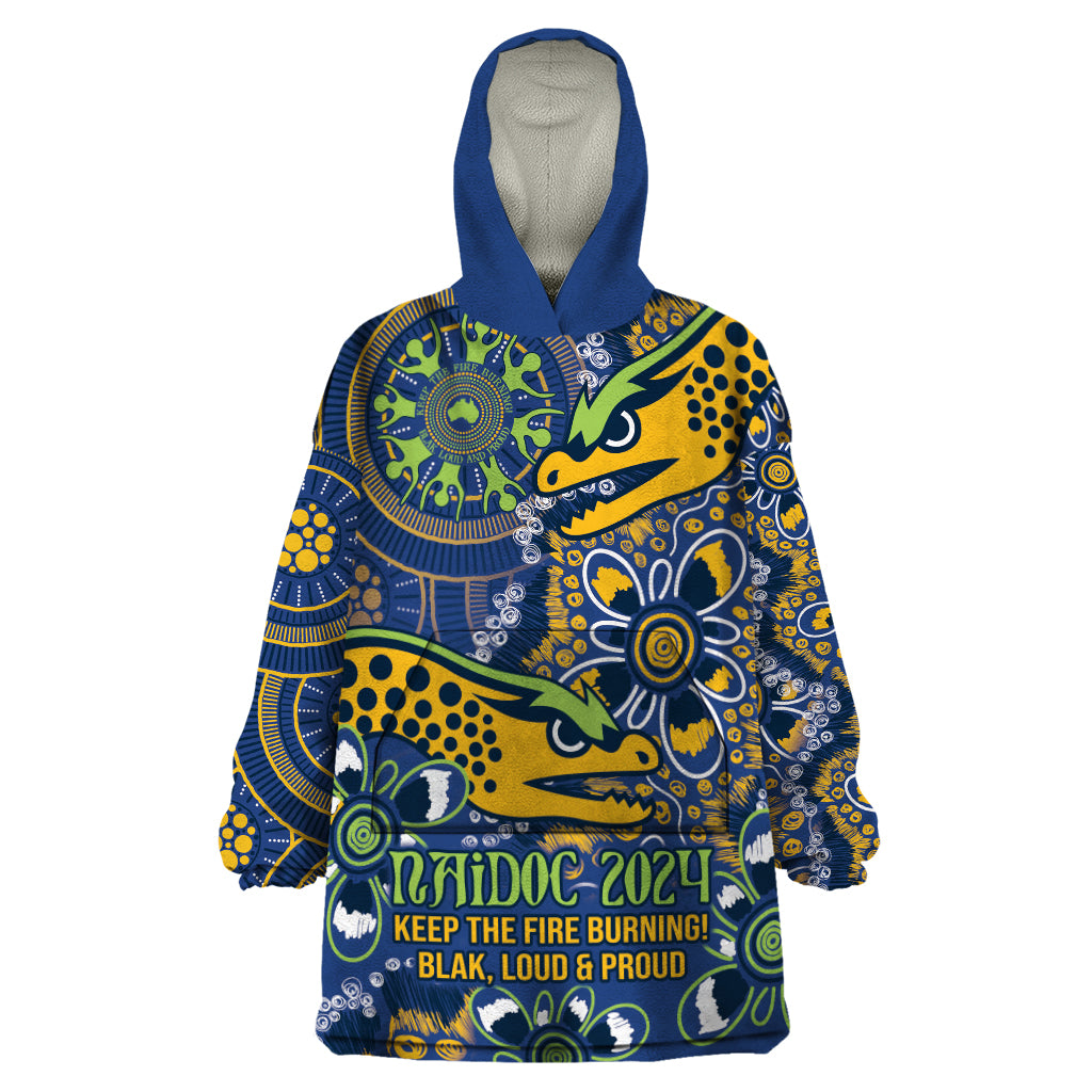 Personalised Eels NAIDOC Week 2024 Wearable Blanket Hoodie Aboriginal Fire Burning Sparks - Vibe Hoodie Shop