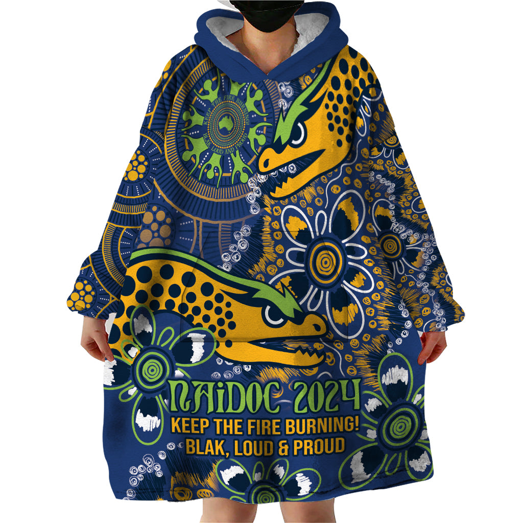 Personalised Eels NAIDOC Week 2024 Wearable Blanket Hoodie Aboriginal Fire Burning Sparks - Vibe Hoodie Shop