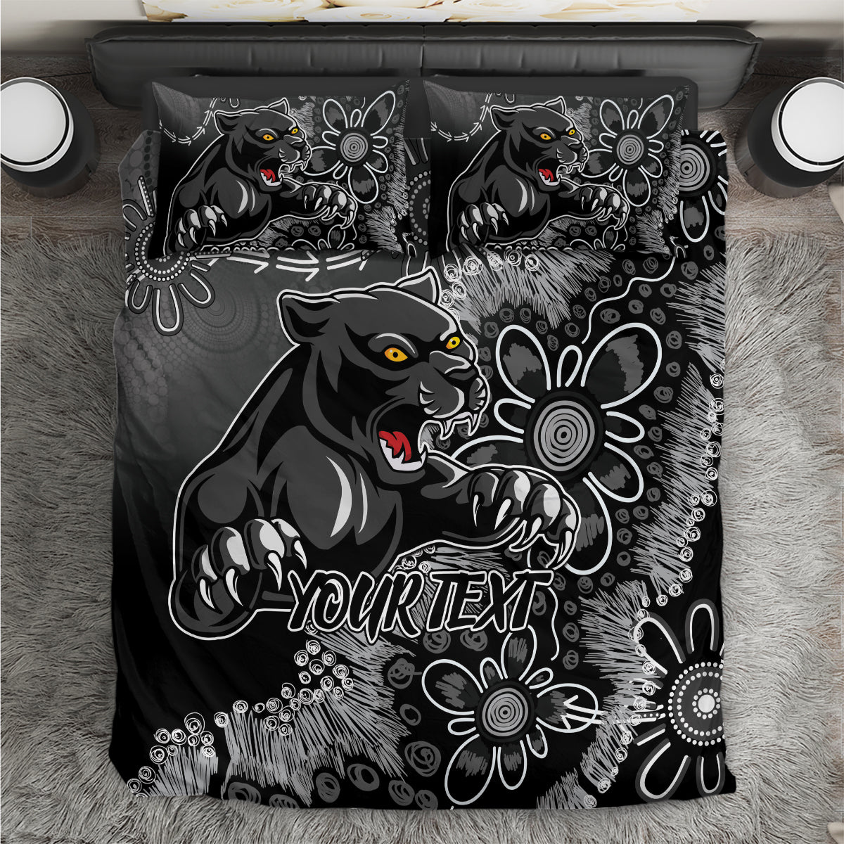 Personalised Panthers NAIDOC Week 2024 Bedding Set Aboriginal Fire Burning Sparks - Vibe Hoodie Shop