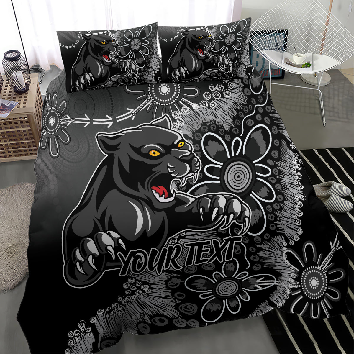 Personalised Panthers NAIDOC Week 2024 Bedding Set Aboriginal Fire Burning Sparks - Vibe Hoodie Shop