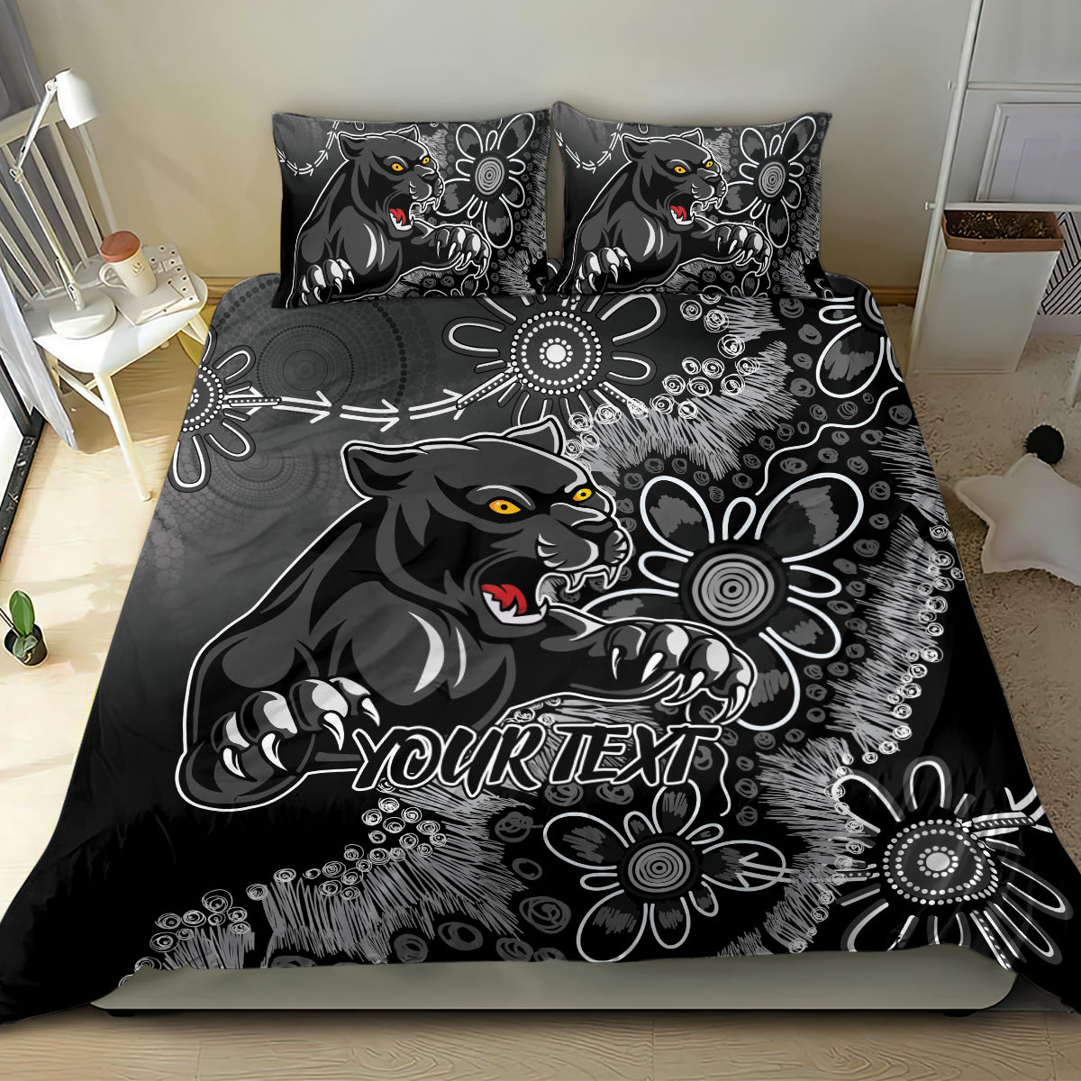 Personalised Panthers NAIDOC Week 2024 Bedding Set Aboriginal Fire Burning Sparks - Vibe Hoodie Shop