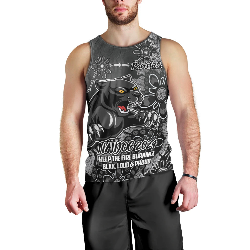 Personalised Panthers NAIDOC Week 2024 Men Tank Top Aboriginal Fire Burning Sparks - Vibe Hoodie Shop