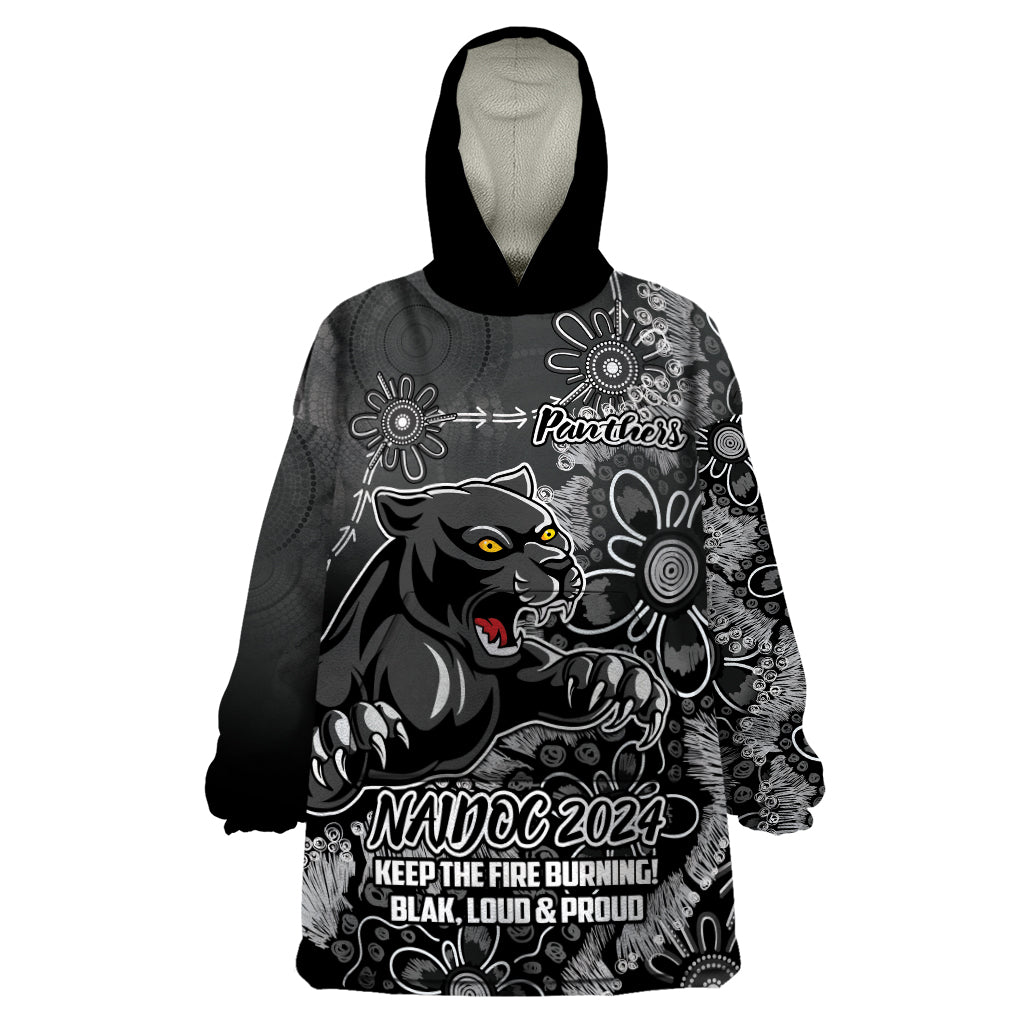 Personalised Panthers NAIDOC Week 2024 Wearable Blanket Hoodie Aboriginal Fire Burning Sparks - Vibe Hoodie Shop