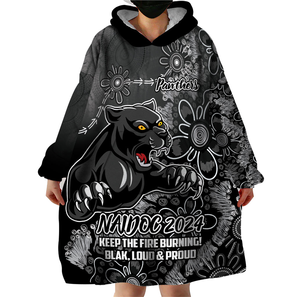 Personalised Panthers NAIDOC Week 2024 Wearable Blanket Hoodie Aboriginal Fire Burning Sparks - Vibe Hoodie Shop