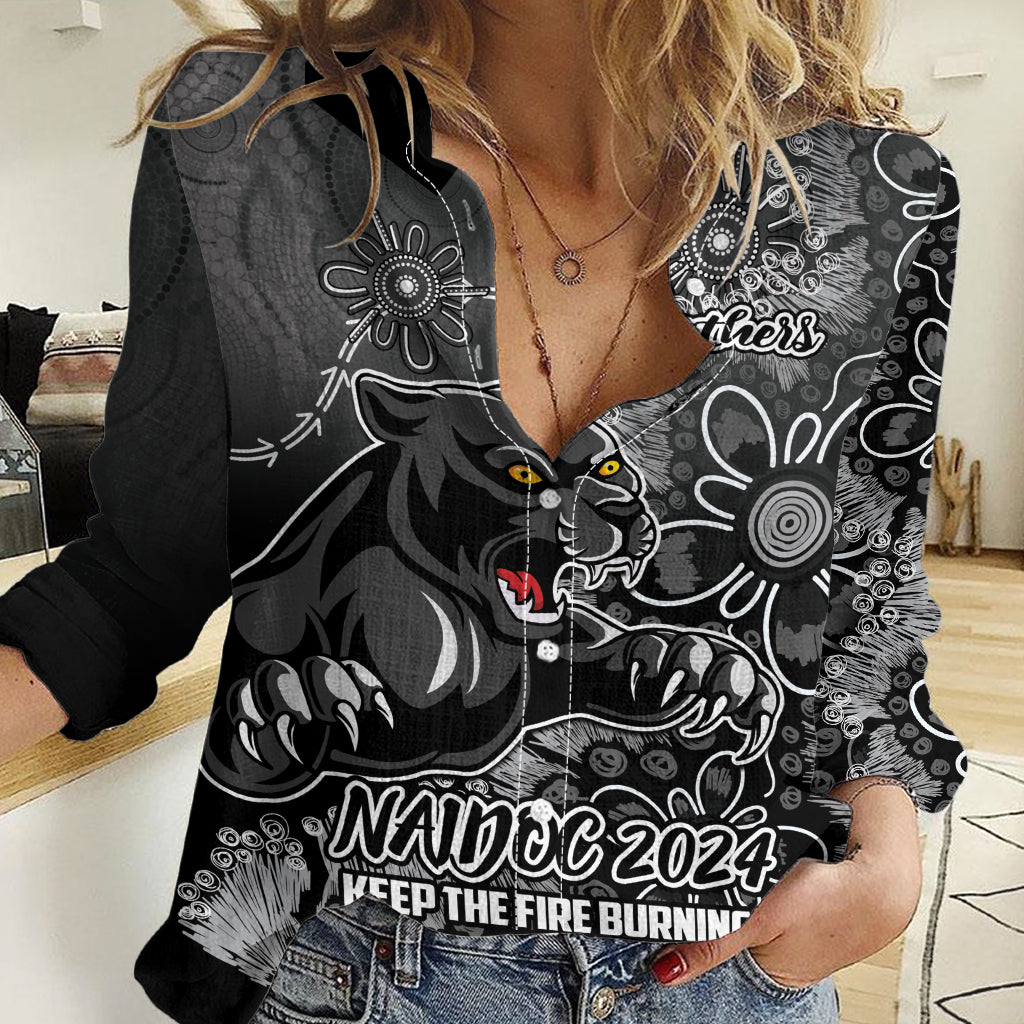 Personalised Panthers NAIDOC Week 2024 Women Casual Shirt Aboriginal Fire Burning Sparks - Vibe Hoodie Shop