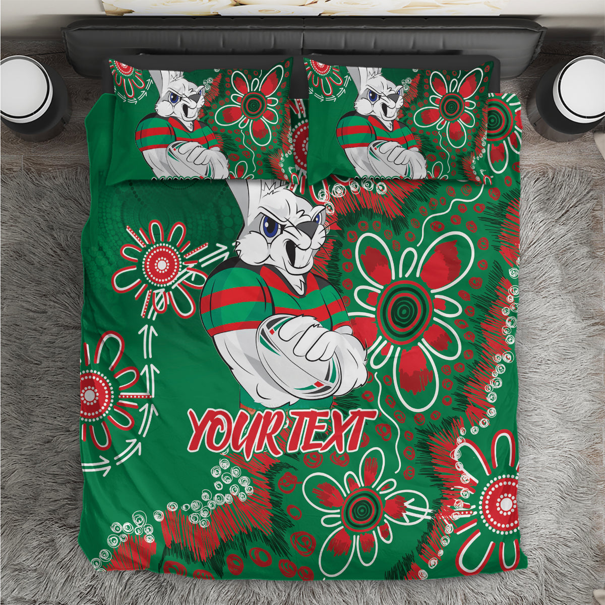 Personalised Rabbitohs NAIDOC Week 2024 Bedding Set Aboriginal Fire Burning Sparks - Vibe Hoodie Shop