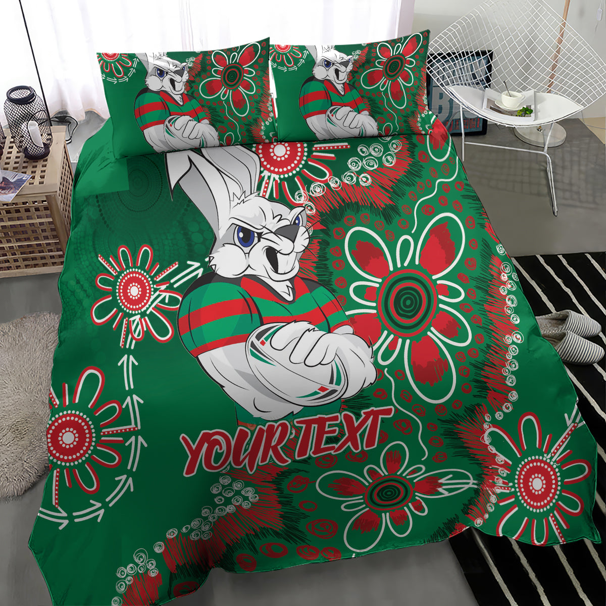 Personalised Rabbitohs NAIDOC Week 2024 Bedding Set Aboriginal Fire Burning Sparks - Vibe Hoodie Shop