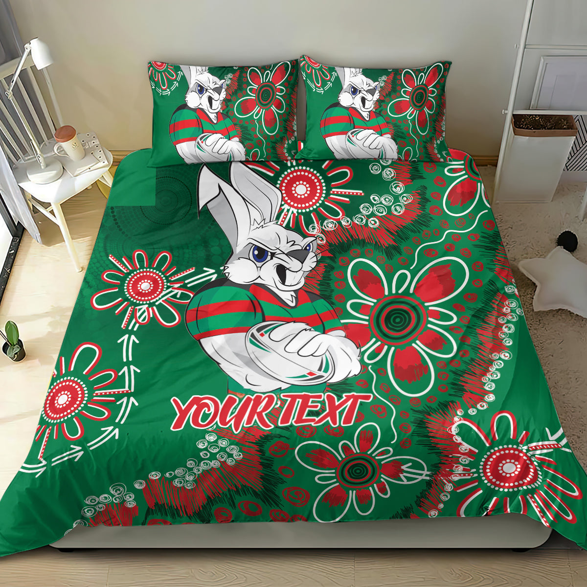 Personalised Rabbitohs NAIDOC Week 2024 Bedding Set Aboriginal Fire Burning Sparks - Vibe Hoodie Shop