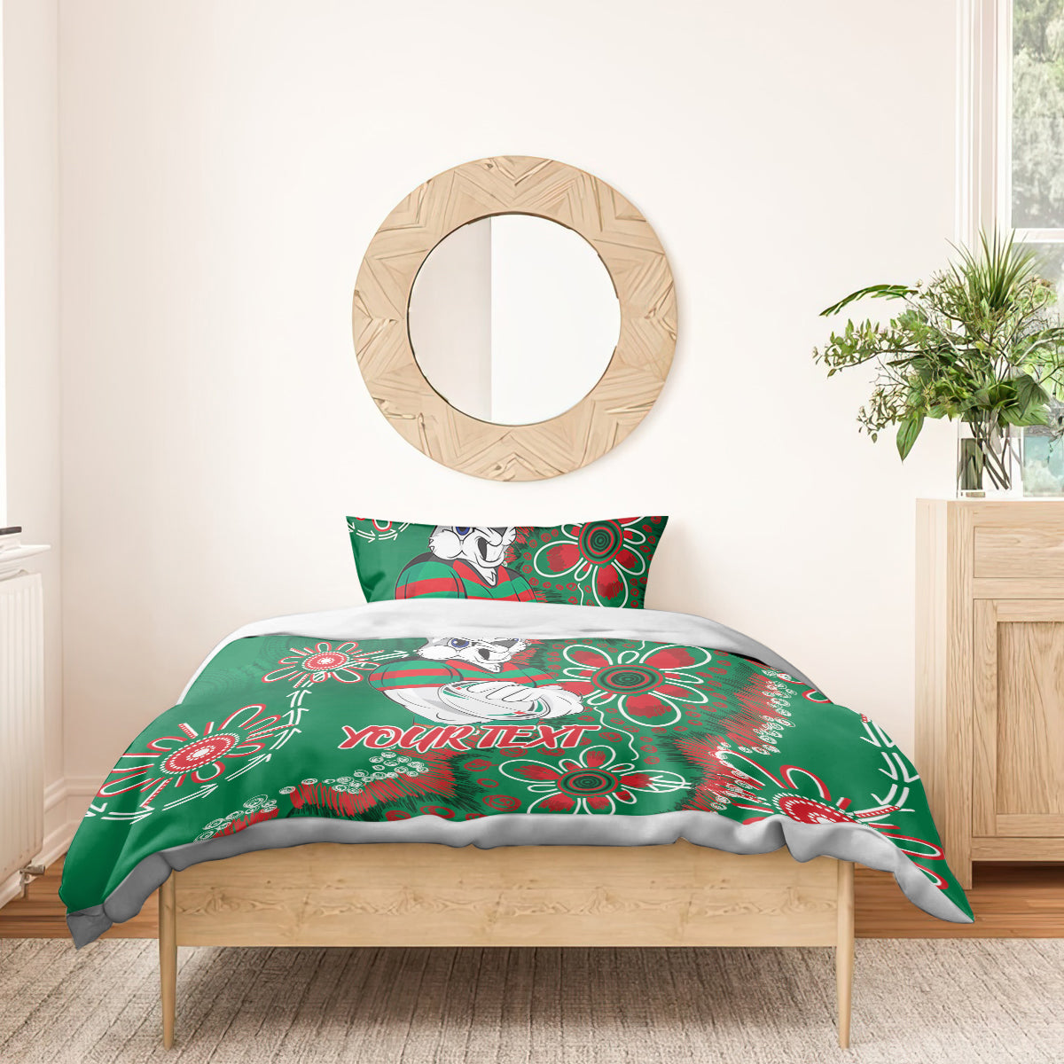 Personalised Rabbitohs NAIDOC Week 2024 Bedding Set Aboriginal Fire Burning Sparks - Vibe Hoodie Shop