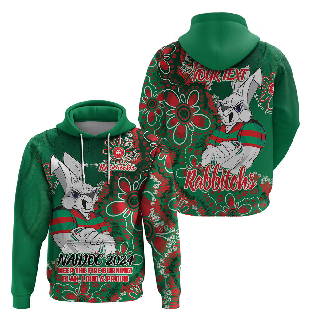 Personalised Rabbitohs NAIDOC Week 2024 Hoodie Aboriginal Fire Burning Sparks LT9 - Vibe Hoodie Shop
