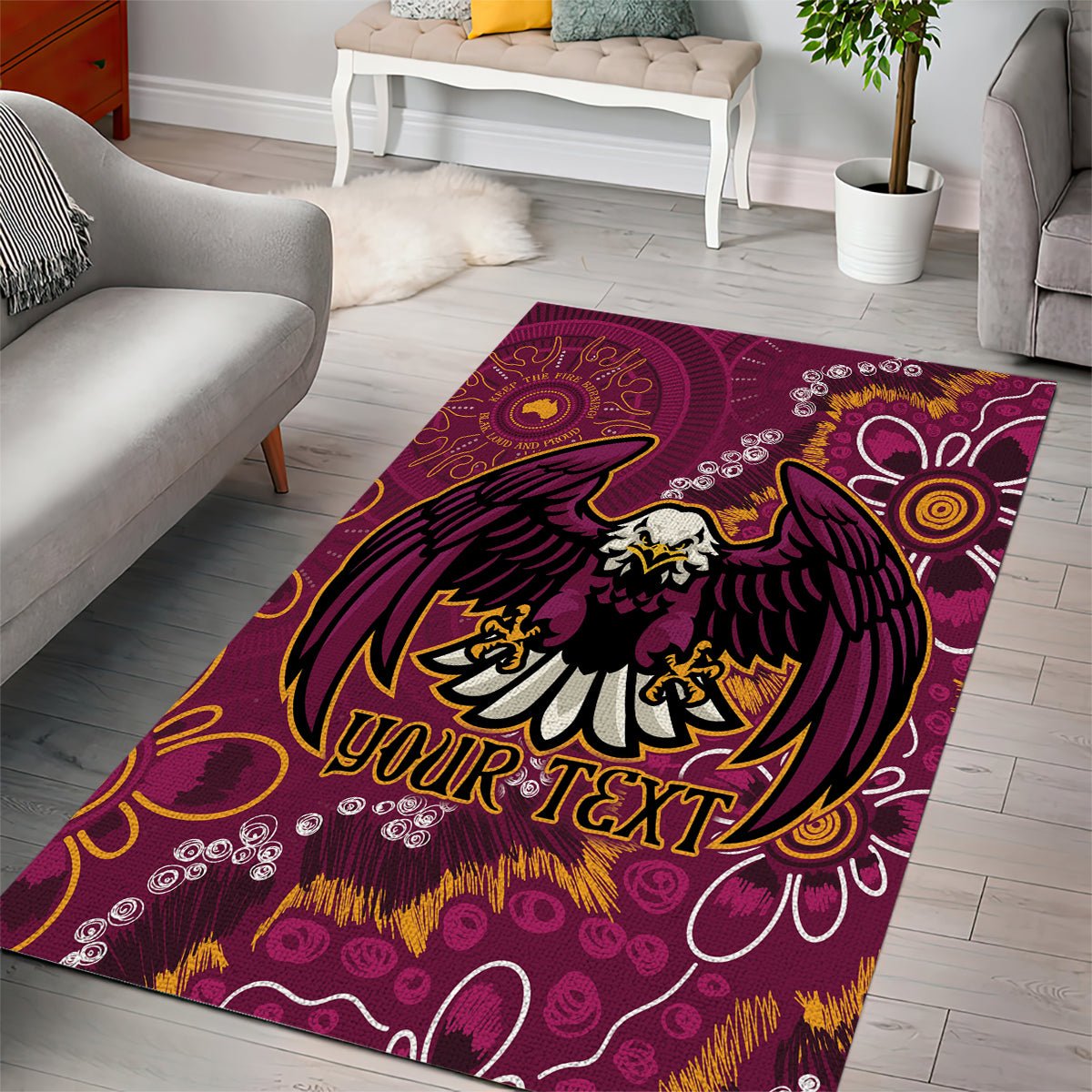 Personalised Sea Eagles NAIDOC Week 2024 Area Rug Aboriginal Fire Burning Sparks - Vibe Hoodie Shop