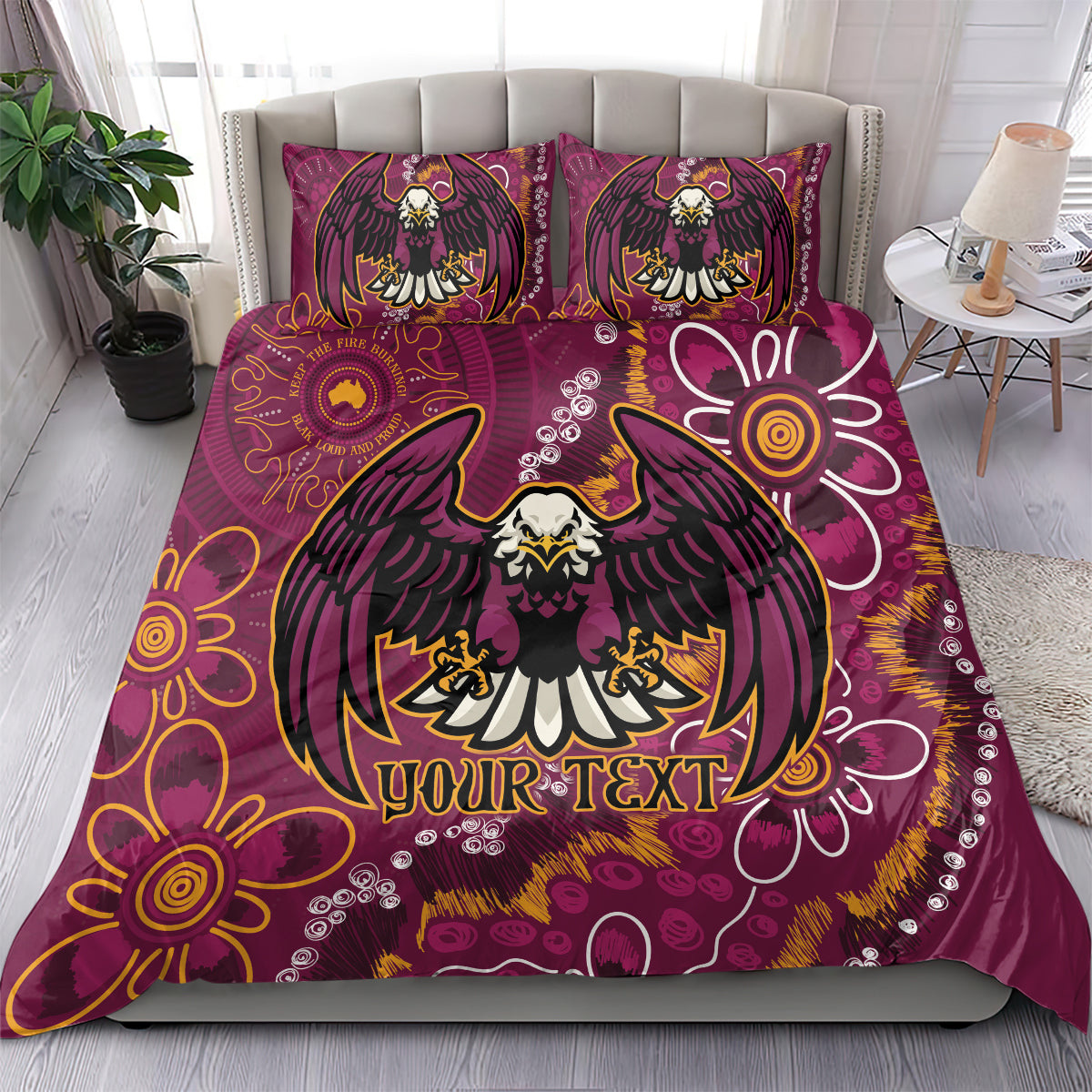 Personalised Sea Eagles NAIDOC Week 2024 Bedding Set Aboriginal Fire Burning Sparks - Vibe Hoodie Shop