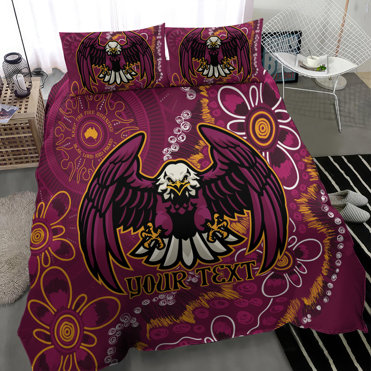 Personalised Sea Eagles NAIDOC Week 2024 Bedding Set Aboriginal Fire Burning Sparks - Vibe Hoodie Shop