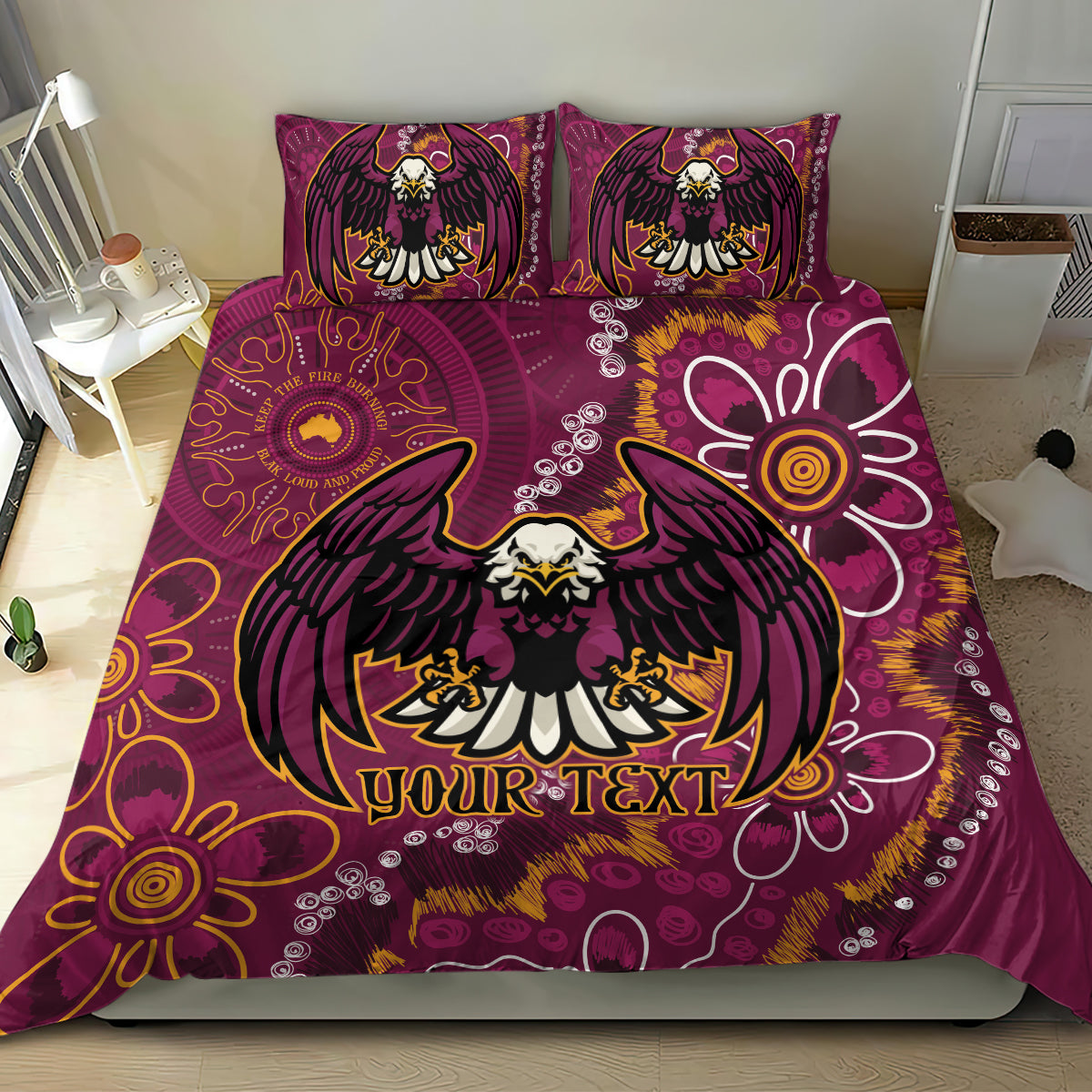Personalised Sea Eagles NAIDOC Week 2024 Bedding Set Aboriginal Fire Burning Sparks - Vibe Hoodie Shop