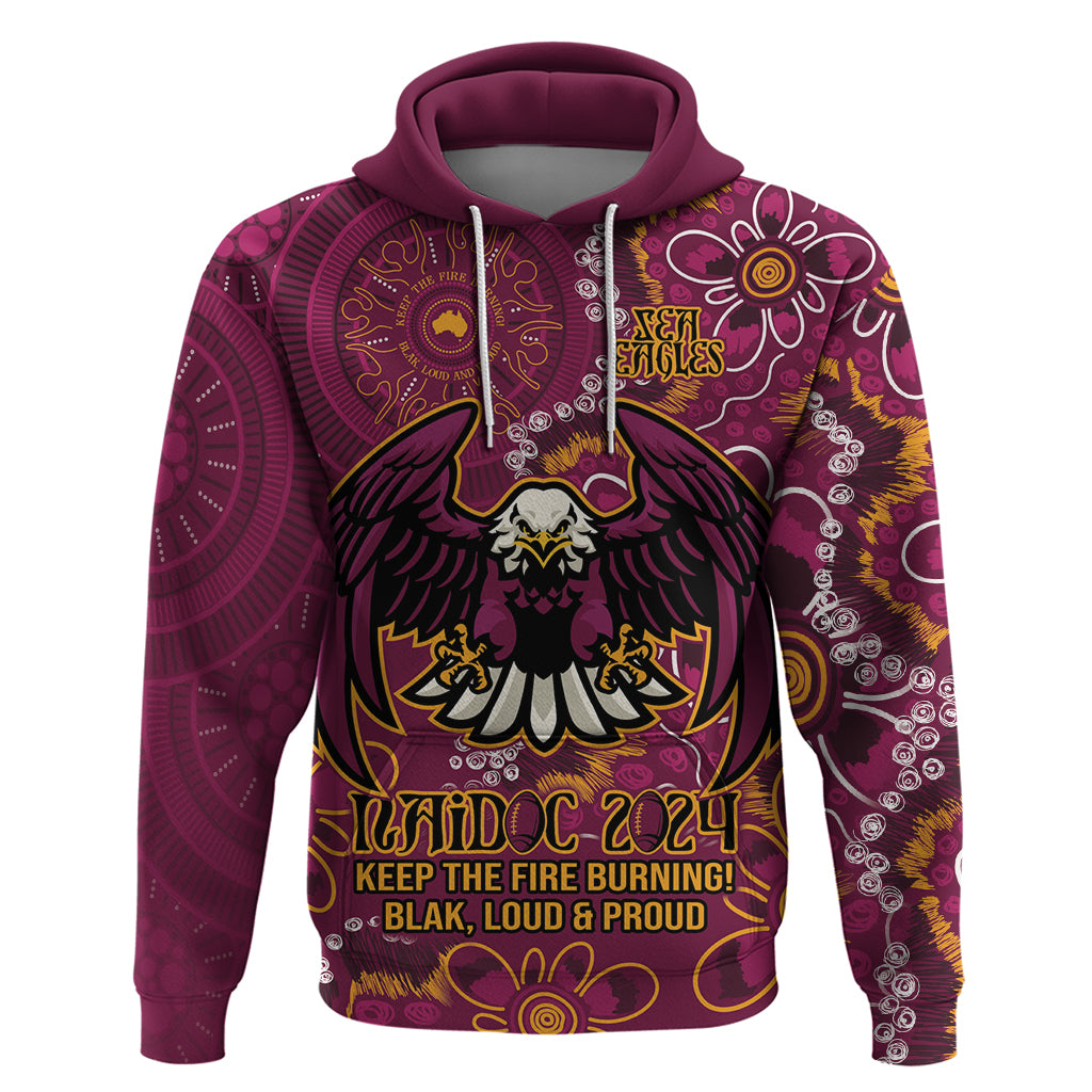 Personalised Sea Eagles NAIDOC Week 2024 Hoodie Aboriginal Fire Burning Sparks LT9 - Vibe Hoodie Shop
