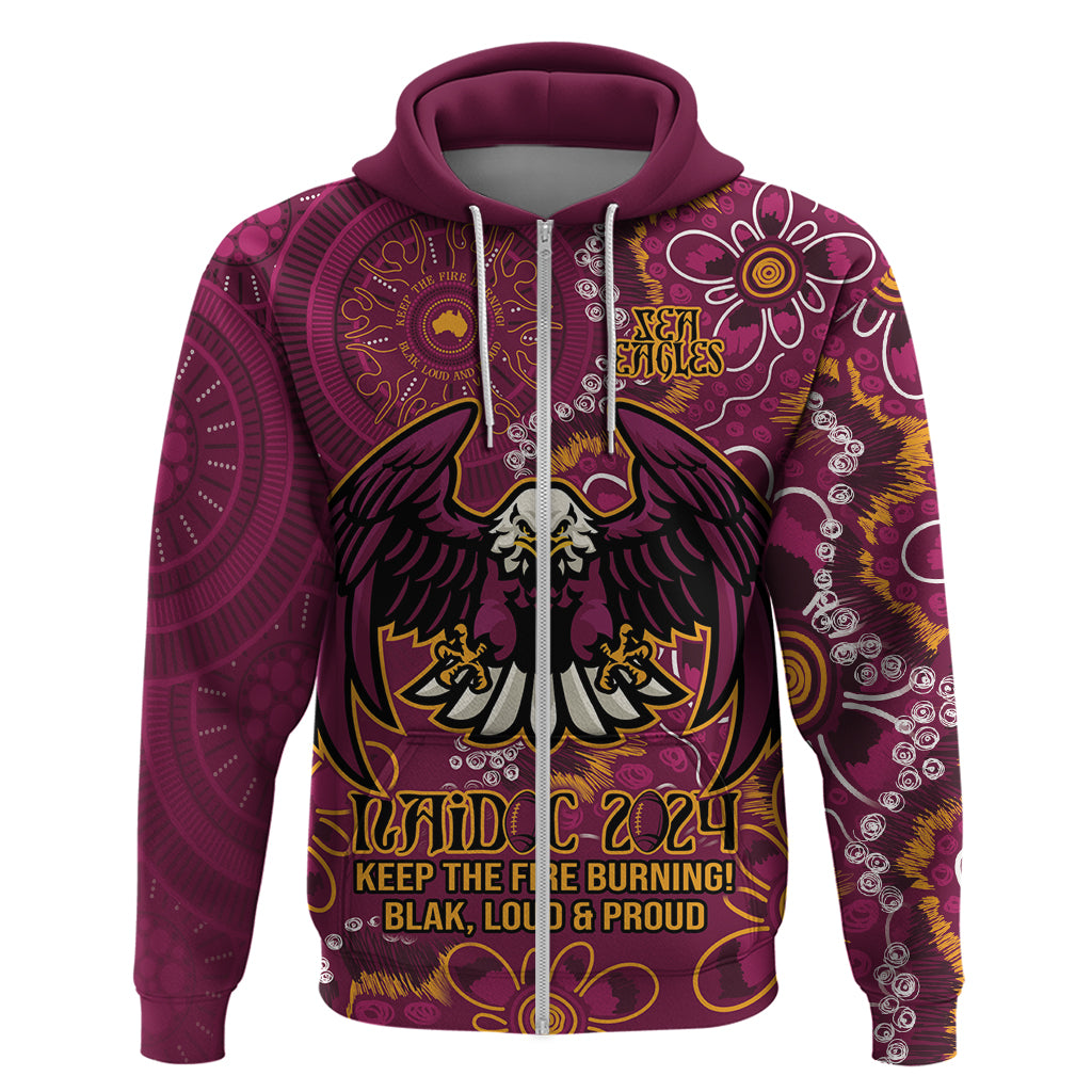 Personalised Sea Eagles NAIDOC Week 2024 Hoodie Aboriginal Fire Burning Sparks LT9 - Vibe Hoodie Shop