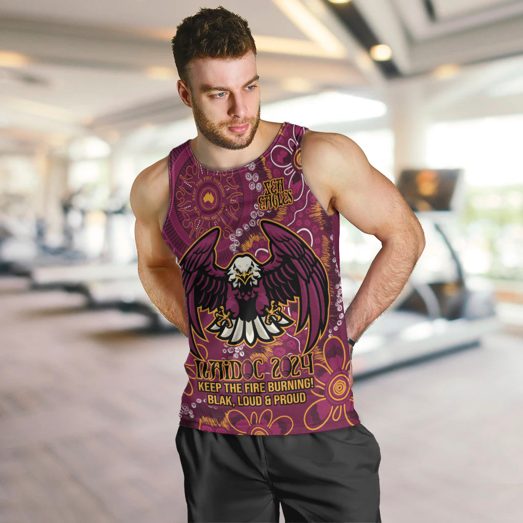 Personalised Sea Eagles NAIDOC Week 2024 Men Tank Top Aboriginal Fire Burning Sparks - Vibe Hoodie Shop