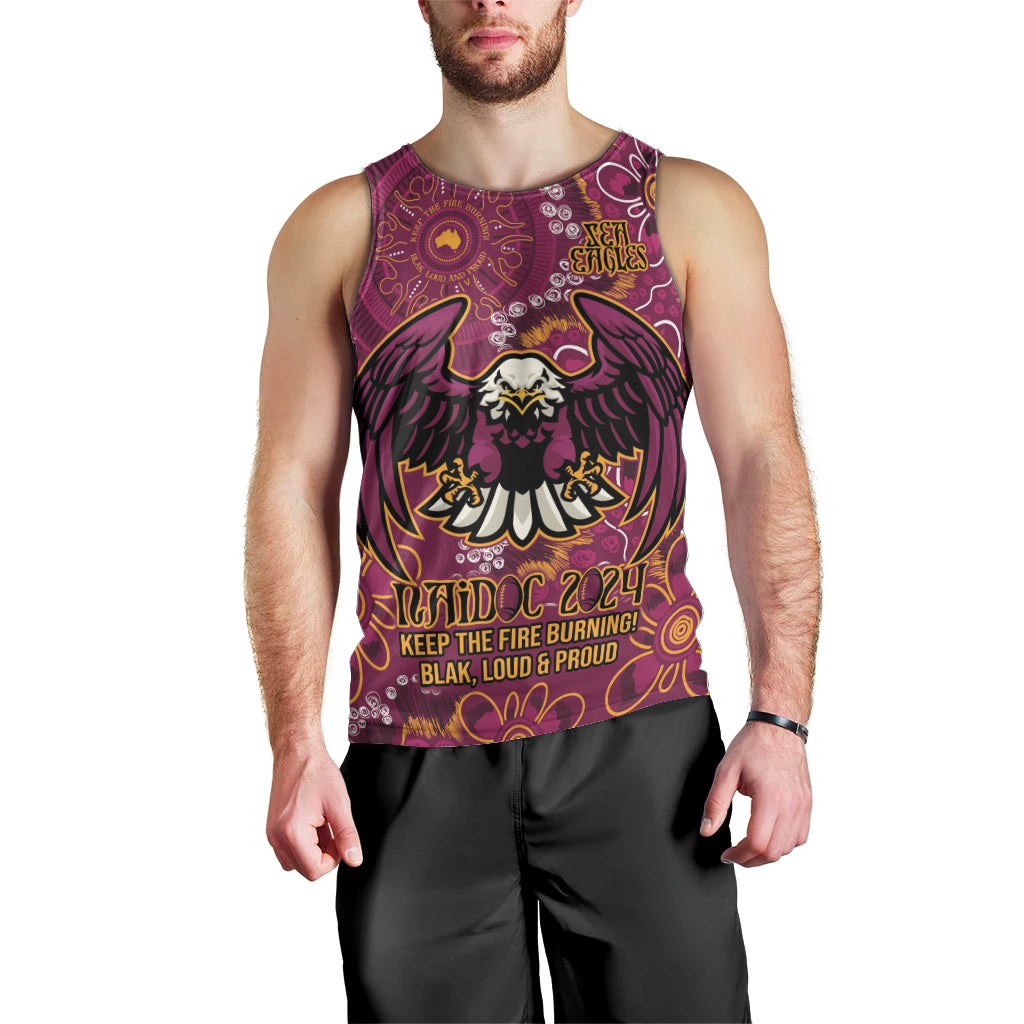 Personalised Sea Eagles NAIDOC Week 2024 Men Tank Top Aboriginal Fire Burning Sparks - Vibe Hoodie Shop