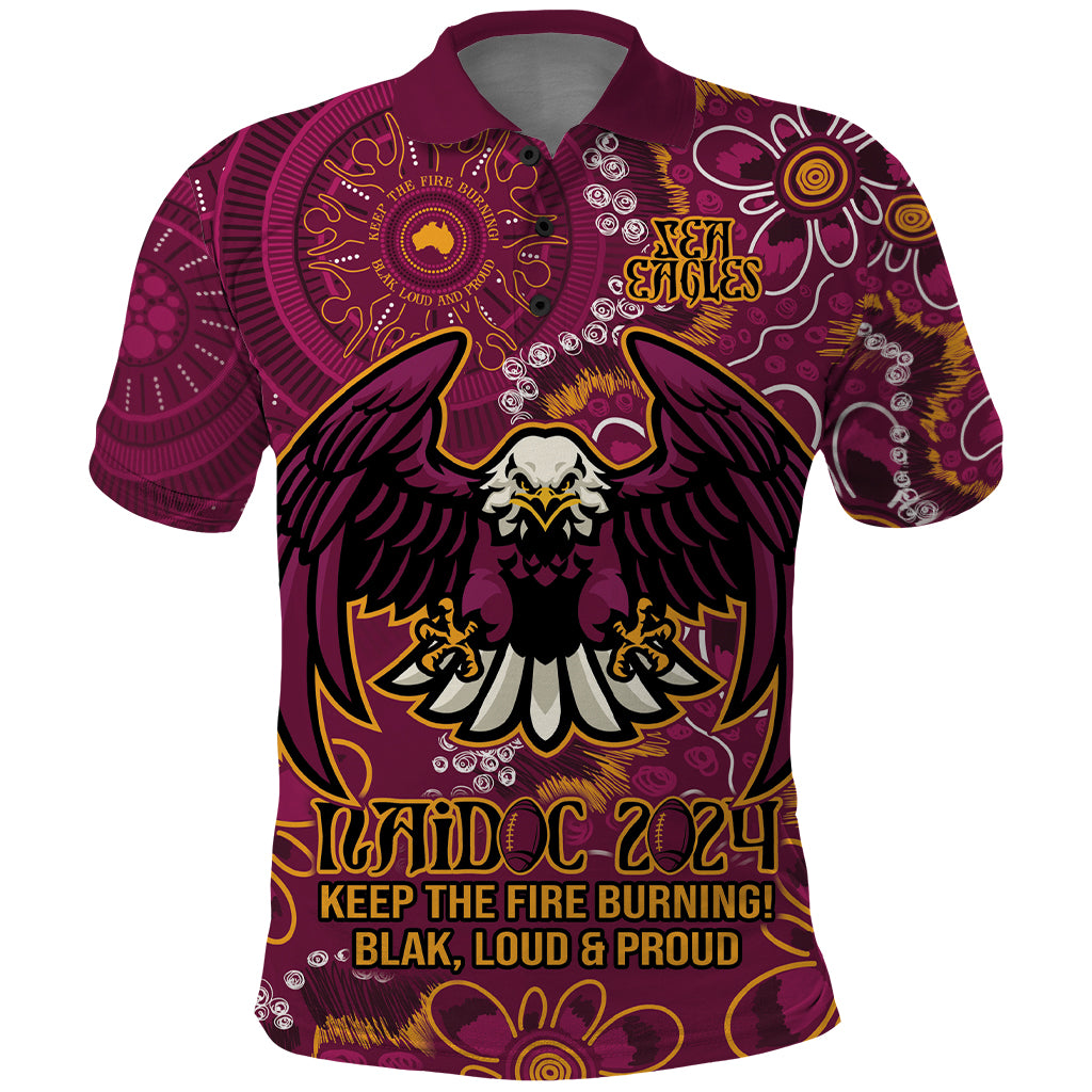 Personalised Sea Eagles NAIDOC Week 2024 Polo Shirt Aboriginal Fire Burning Sparks LT9 - Vibe Hoodie Shop