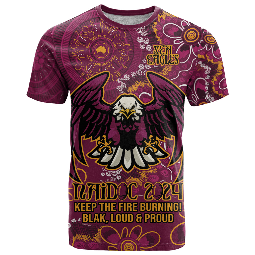 Personalised Sea Eagles NAIDOC Week 2024 T Shirt Aboriginal Fire Burning Sparks LT9 - Vibe Hoodie Shop