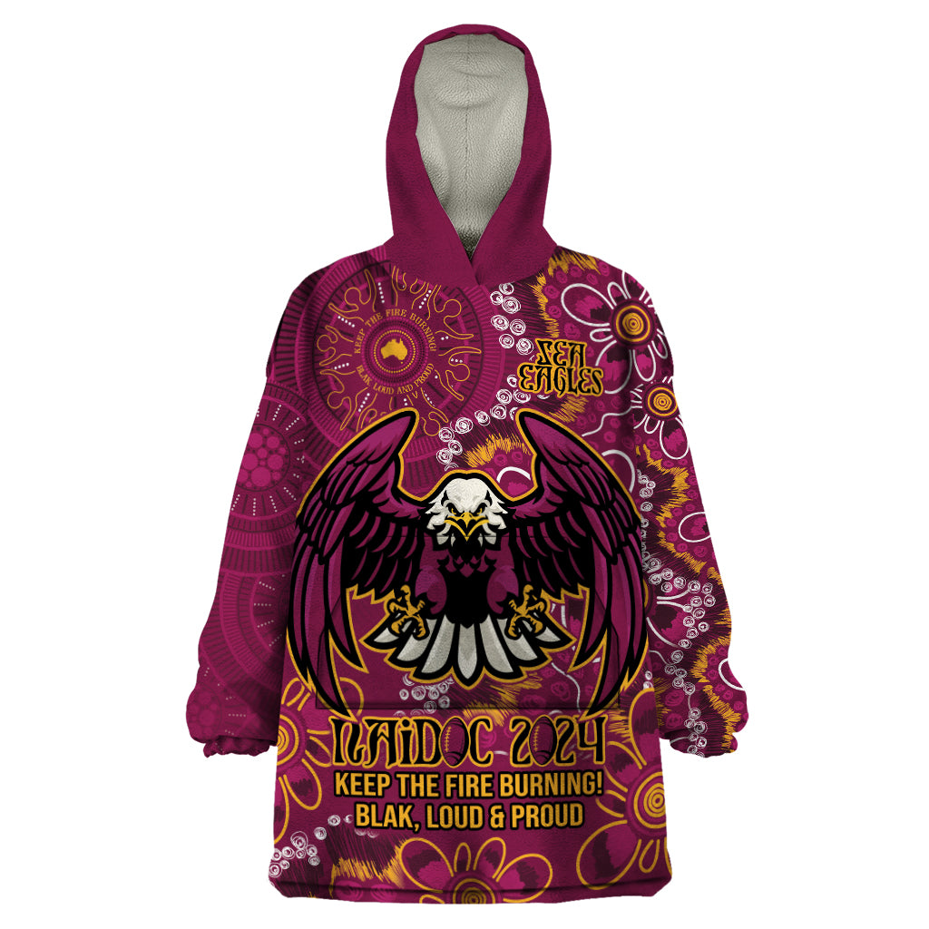 Personalised Sea Eagles NAIDOC Week 2024 Wearable Blanket Hoodie Aboriginal Fire Burning Sparks - Vibe Hoodie Shop