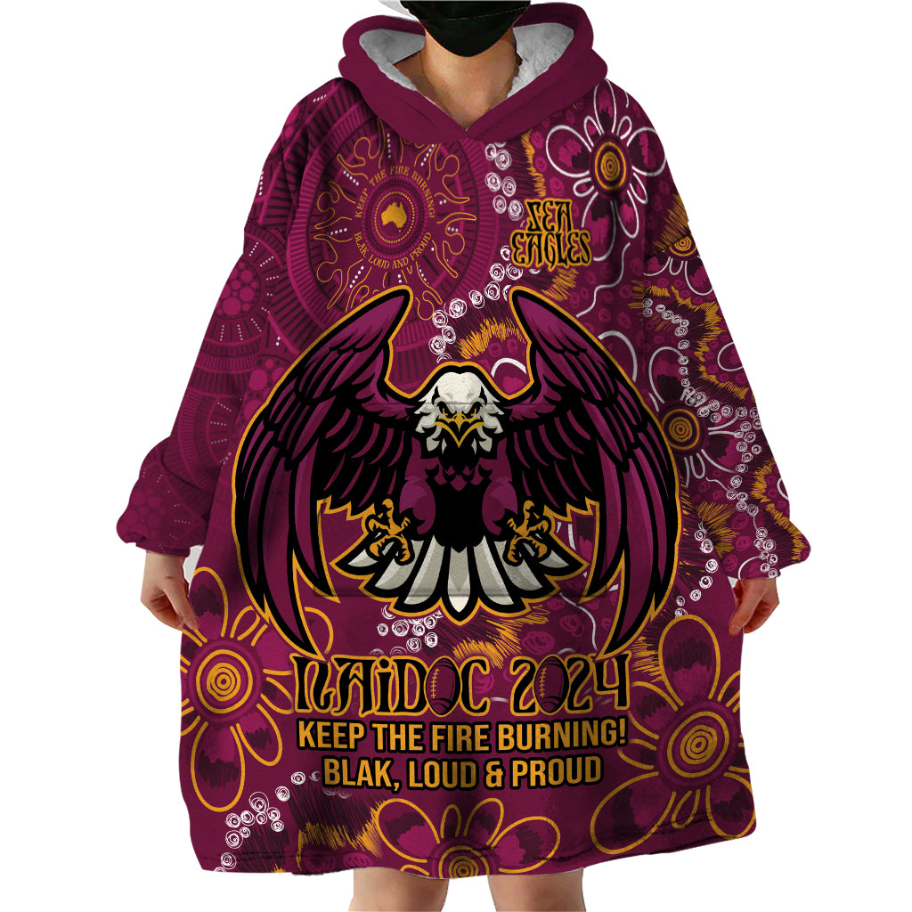 Personalised Sea Eagles NAIDOC Week 2024 Wearable Blanket Hoodie Aboriginal Fire Burning Sparks - Vibe Hoodie Shop