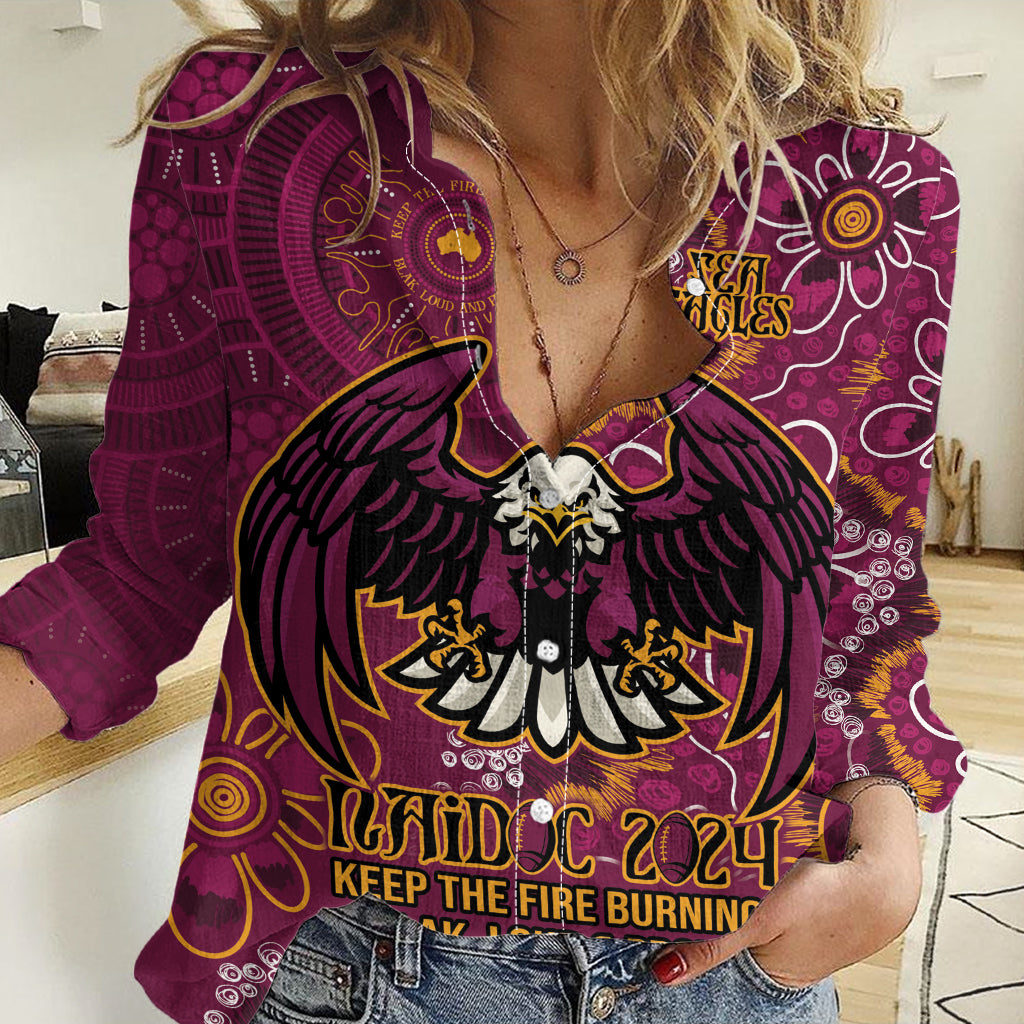 Personalised Sea Eagles NAIDOC Week 2024 Women Casual Shirt Aboriginal Fire Burning Sparks - Vibe Hoodie Shop