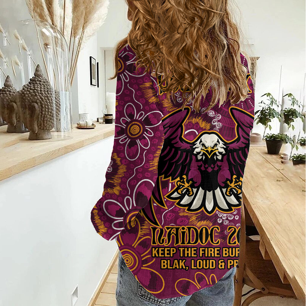 Personalised Sea Eagles NAIDOC Week 2024 Women Casual Shirt Aboriginal Fire Burning Sparks - Vibe Hoodie Shop
