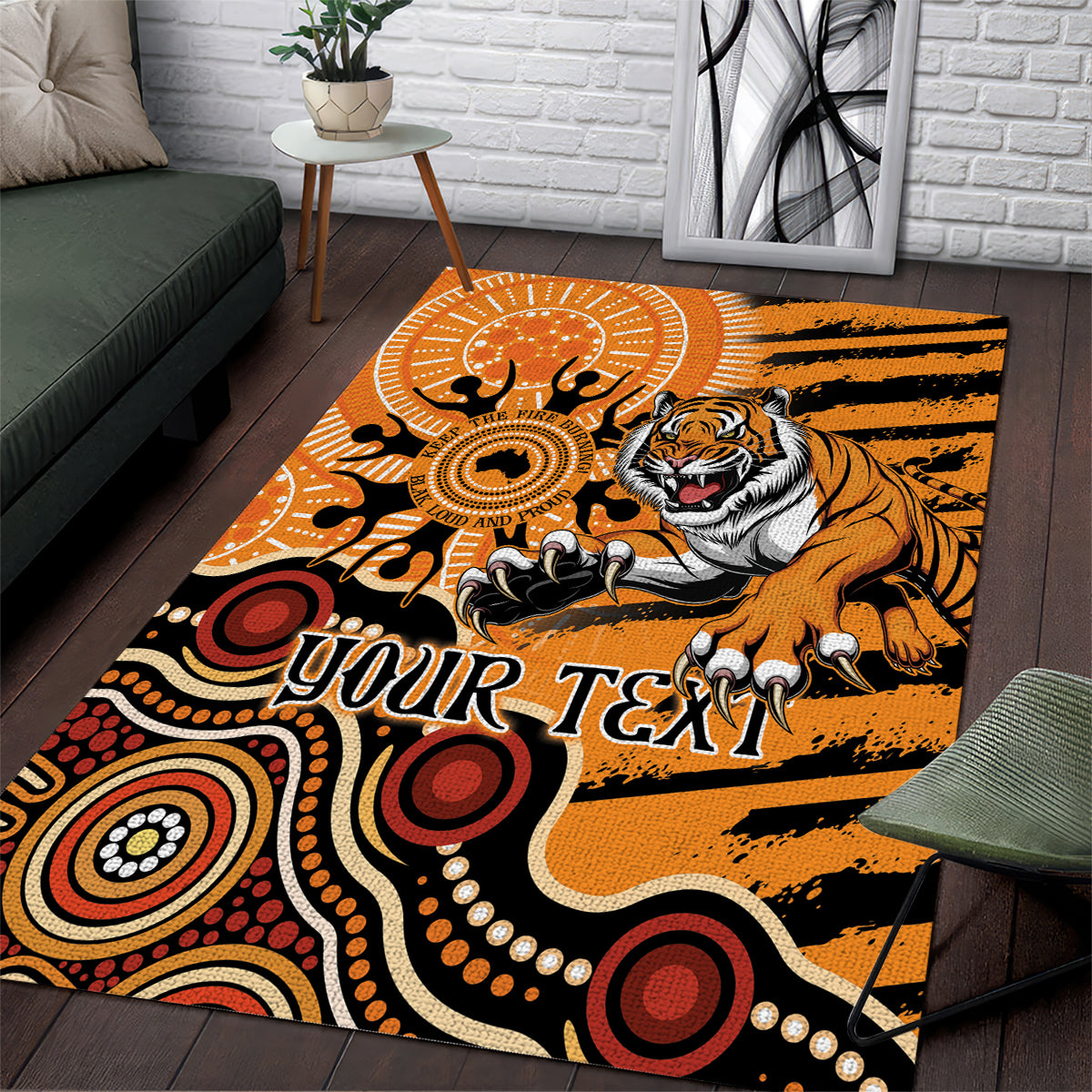 Personalised Wests Tigers NAIDOC Week 2024 Area Rug Aboriginal Fire Burning Sparks - Vibe Hoodie Shop