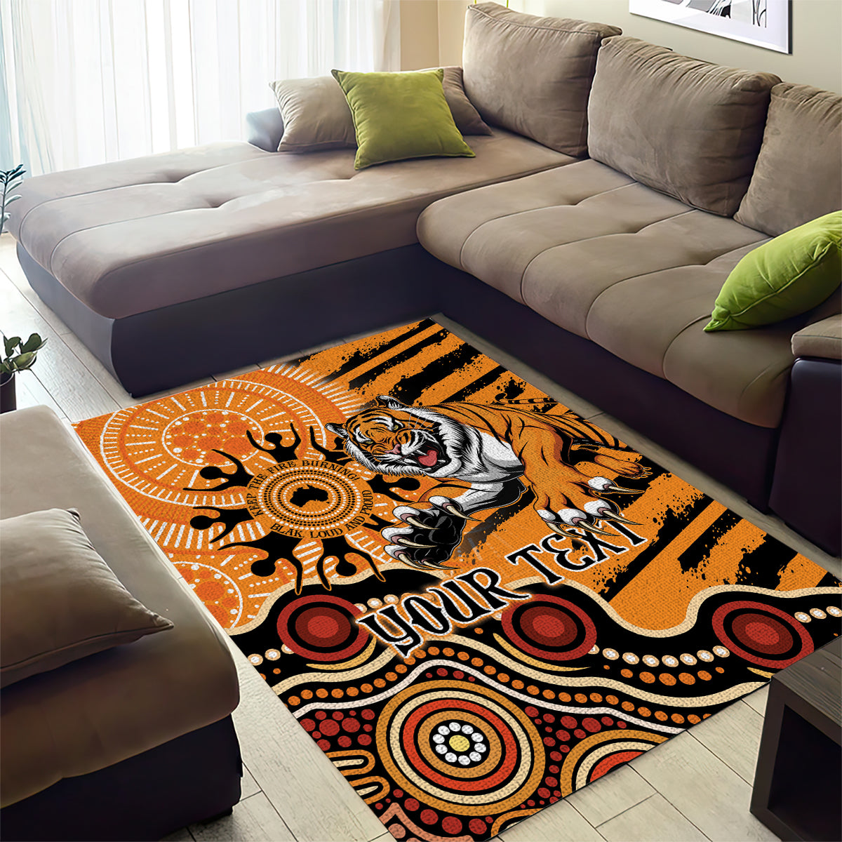 Personalised Wests Tigers NAIDOC Week 2024 Area Rug Aboriginal Fire Burning Sparks - Vibe Hoodie Shop